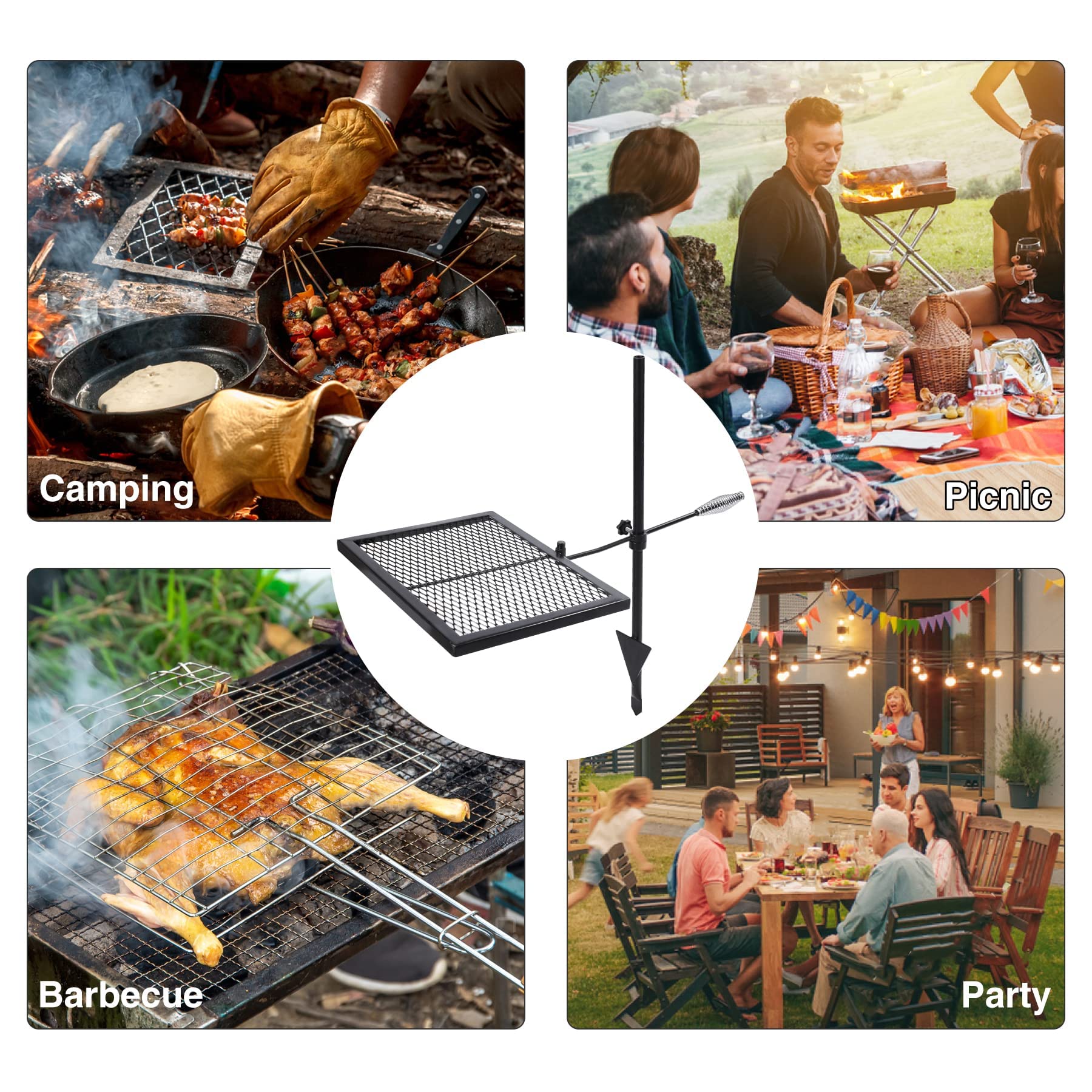 Lineslife Swivel Campfire Grill Grate, Adjustable Heavy Duty Steel Open ...