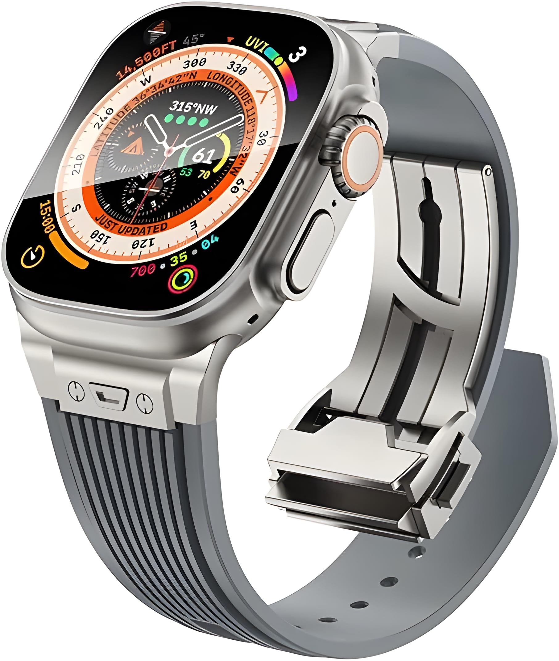 BYTEX Luxury Watch Band for Apple Watch Ultra 2 Band 49mm 45mm 44mm 42mm, Rugged Silicone Strap with Metal Connector & Folding Clasp for iWatch Ultra Series 9 8 7 6 5 4 3 2 1 SE for Men (Grey) (B0D6BV9NRF) Amazon Price History, Amazon Price Tracker