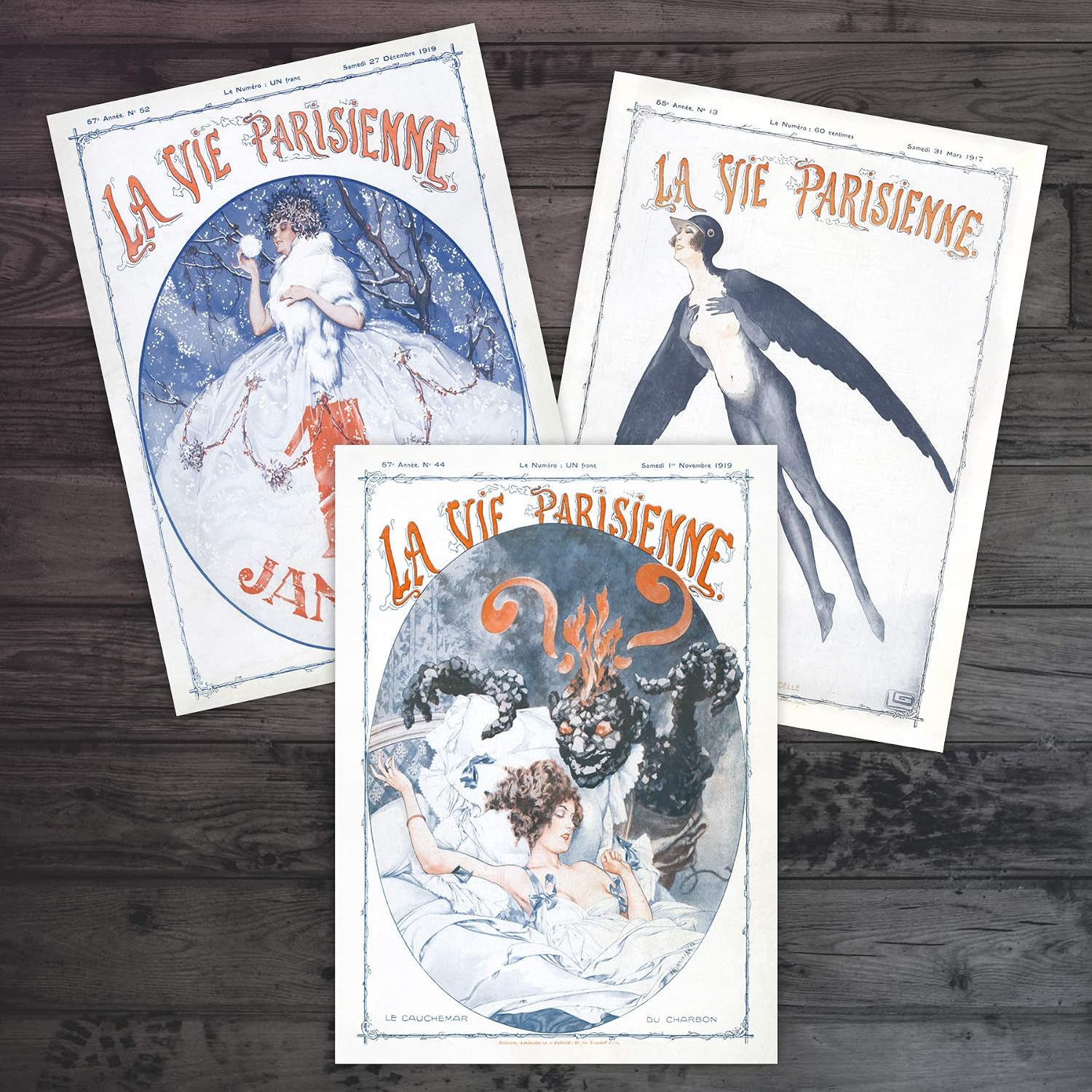 La Vie Parisienne French Woman Bird Butterfly Fishing Greeting Cards With Envelopes Pack of 6, La Vie Parisienne Pack 3, 17.5 x 12.5 cm - Image 3