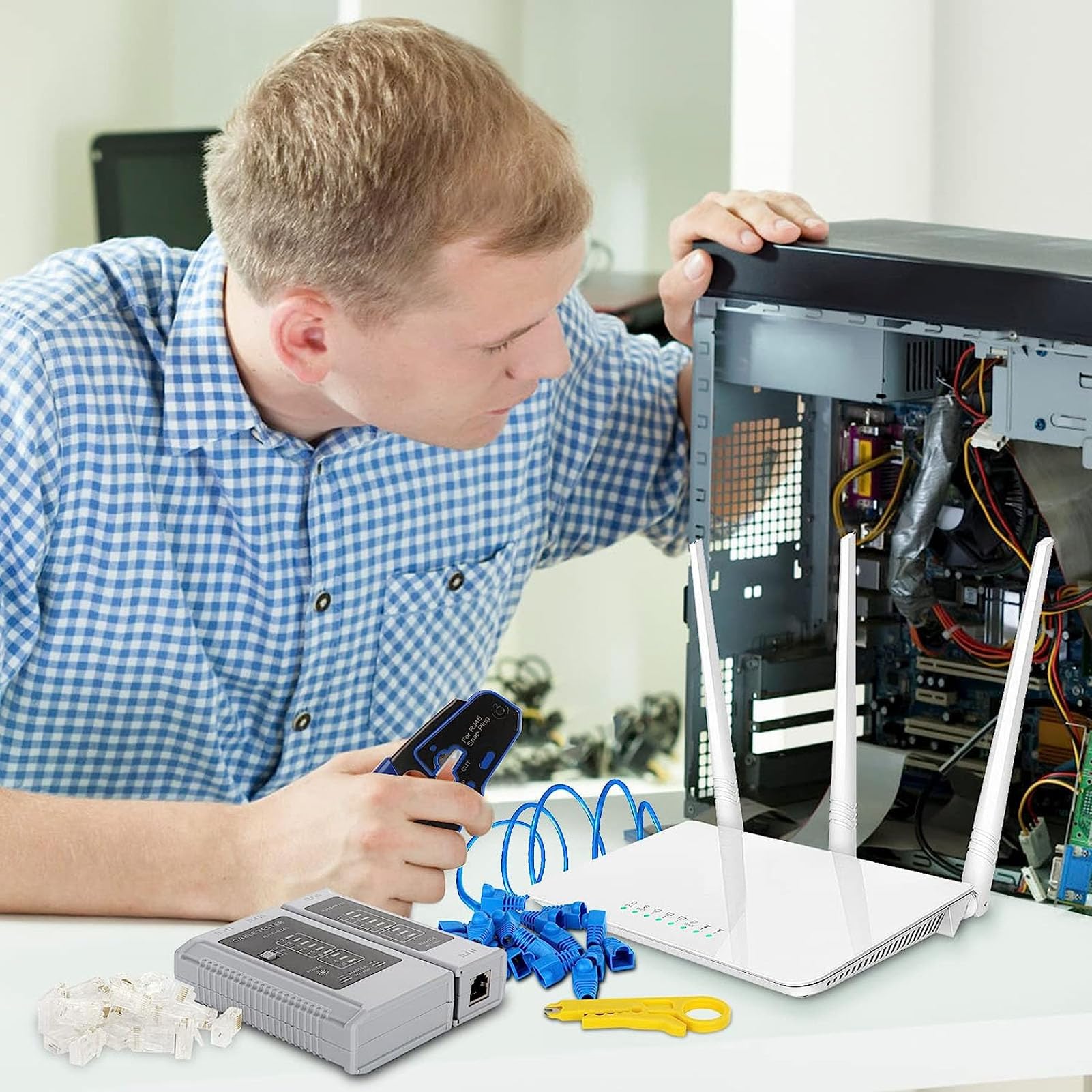 Kit D'outils de Sertissage RJ45, Pince à Dénuder Efficace pour Installation Réseau Cat5e Cat6 Cat6a