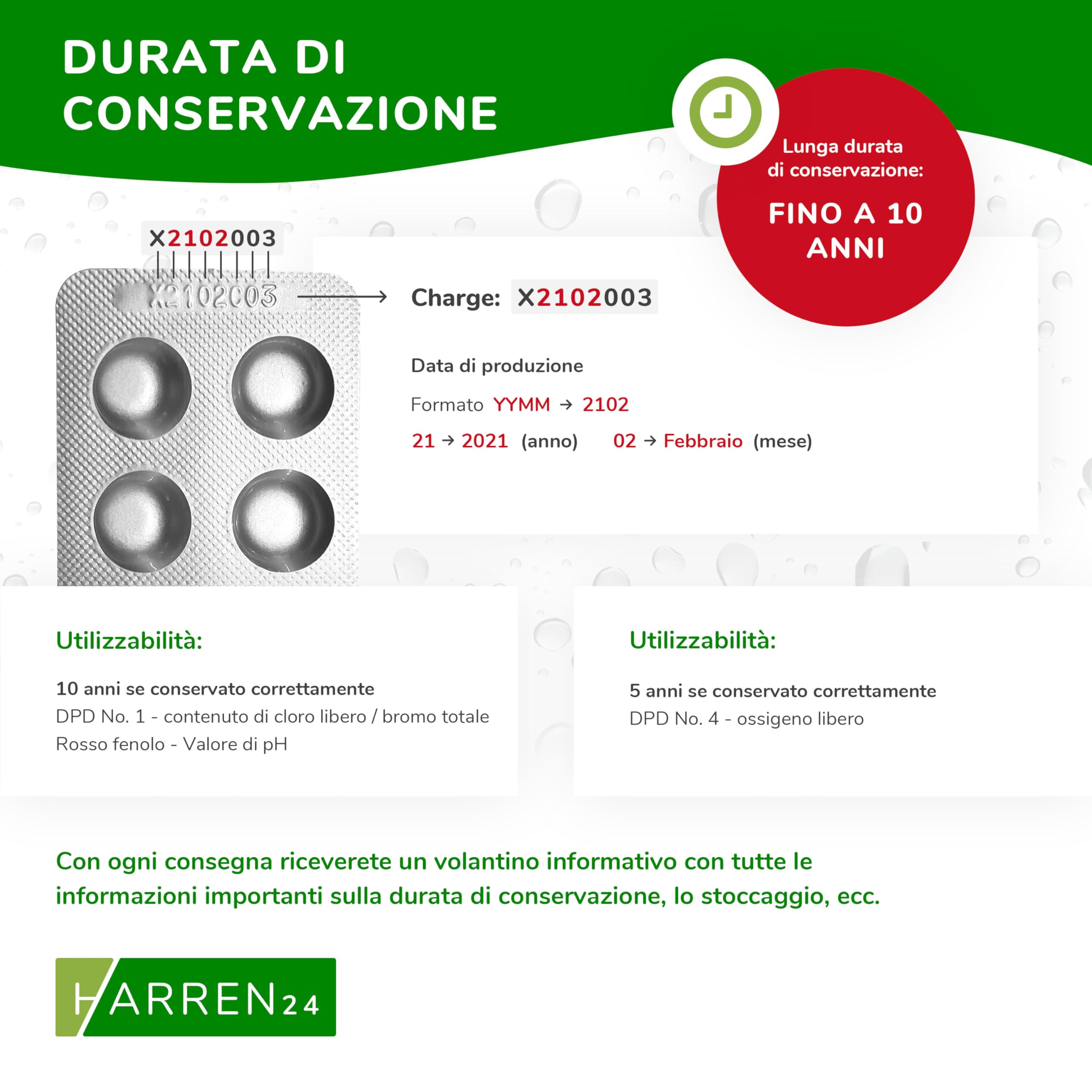 pastiglie per l‘analisi dell'acqua (Rapid) cloro libero DPD1, ossigeno attivo DPD4, valore del pH Phenol Red, tester per acqua di piscina, 50x 100x 250x 500x (DPD4 / 500 pastiglie)