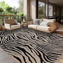 ABREEZE Zebra Pattern Jute Area Rug, 4x6 FT Black Washable Door Mat Non Slip Rug for Bedroom Living Room Kitchen and Entryway Porch Doorway