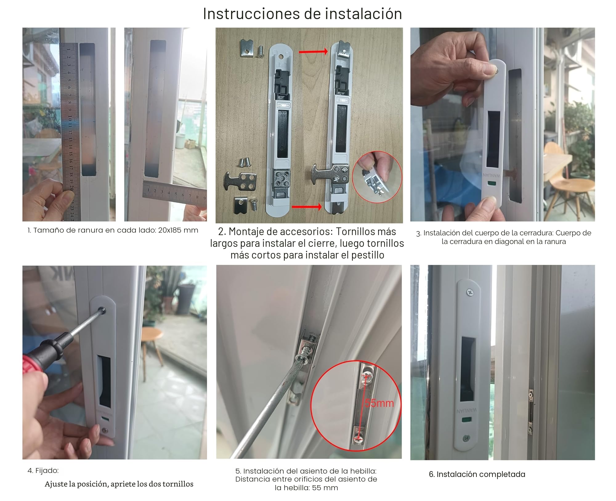 WANLIAN Puerta corredera Ventana Gancho Cerradura de puerta corredera (blanco)