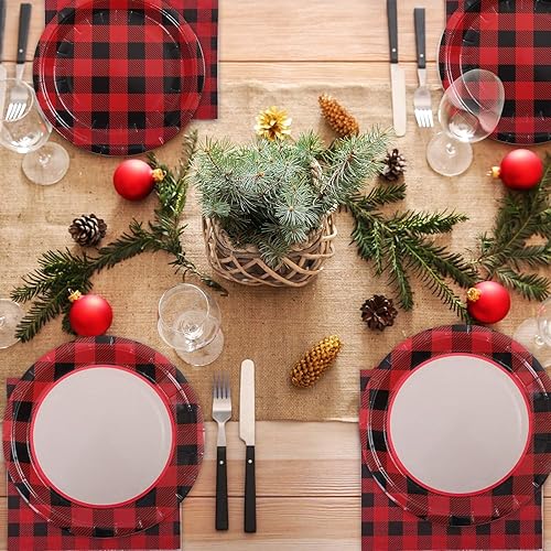 Miniatura 7 de Aneco Juego de 122 piezas de vajilla desechable para fiestas, platos de papel de 7 y 9 pulgadas, platos de papel, tazas, servilletas para 24