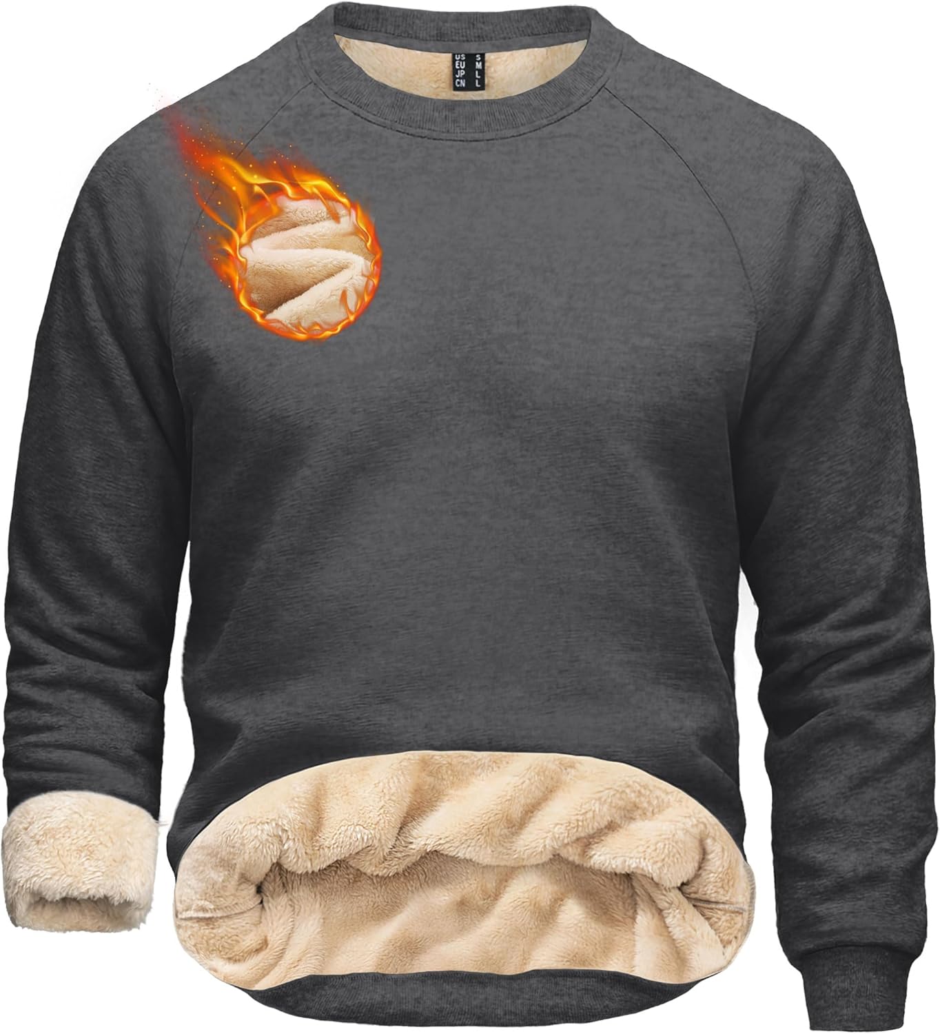 Boladeci Men's Sherpa Lined Crewneck Sweatshirt Heavy-weight Fleece Pullover Thick Cotton Winter Warm Shirts