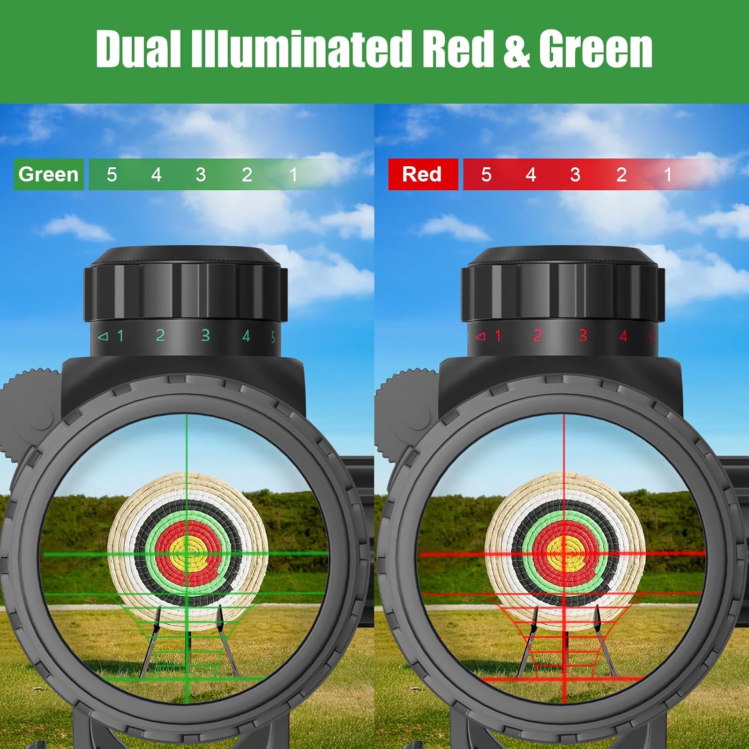 3-9×40 Rifle Scope with Red Laser Red/Green Dual Illumination Optics Reticle Scope for Hunting Airsoft and Pellet Guns, Fits 20mm Free Mounts,Waterproof and Fog-Proof