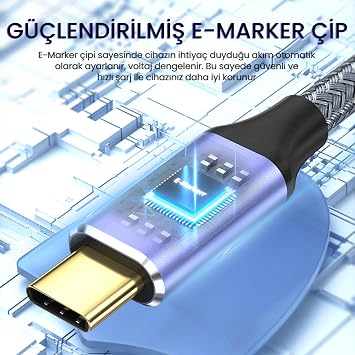 VegGieg USB 3.1 Type-C PD 100W 5A 10Gbps 4K 60Hz Destekli Kablo 2 Metre