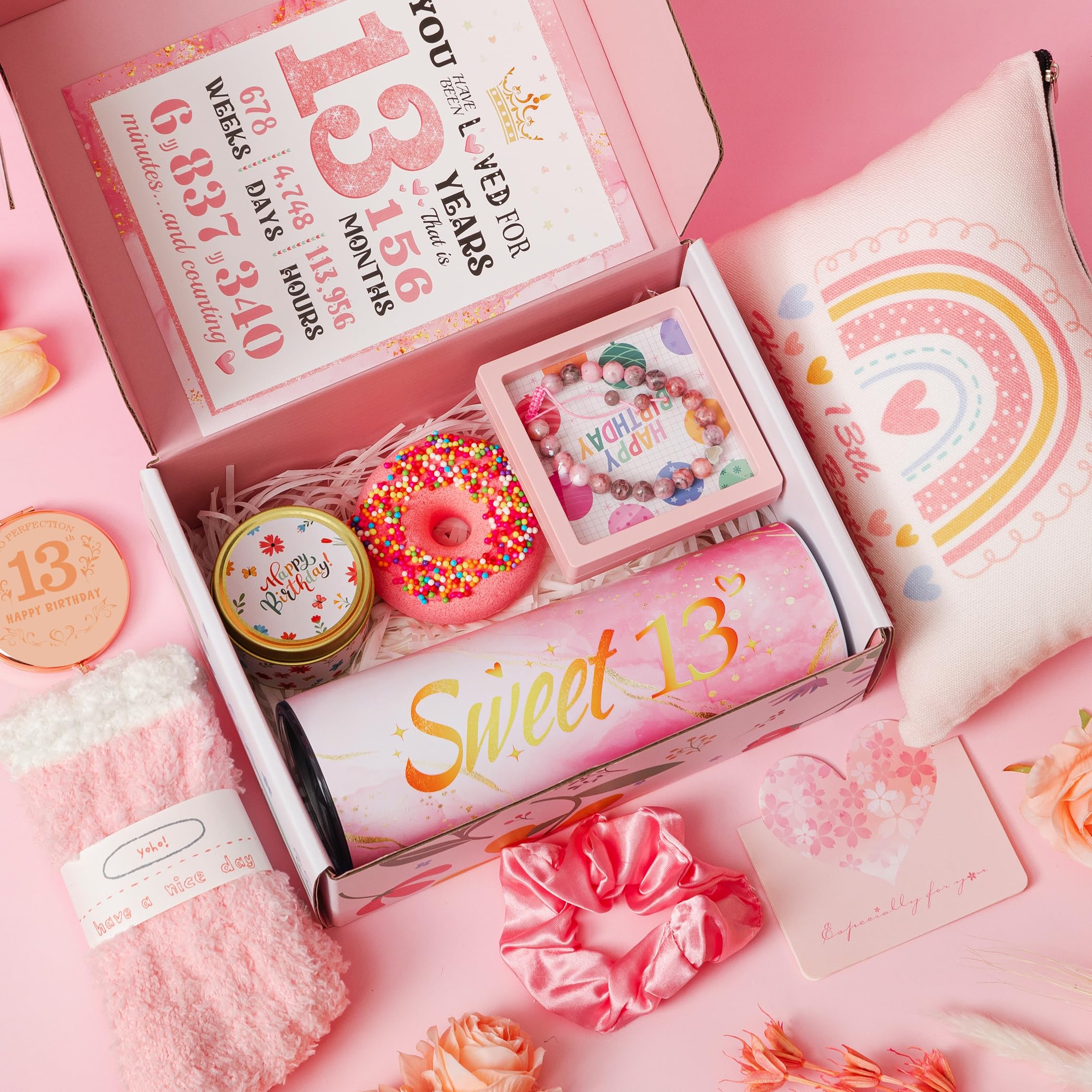 13th Birthday Gifts for Girls,Best Gifts Basket Presents Ideas for Turning 13 Year Old Girls,Happy Sweet 13th Birthday Pamper Hamper Box Kit for Sister Daughter Granddaughter Niece Teenage Teen Her — view 2
