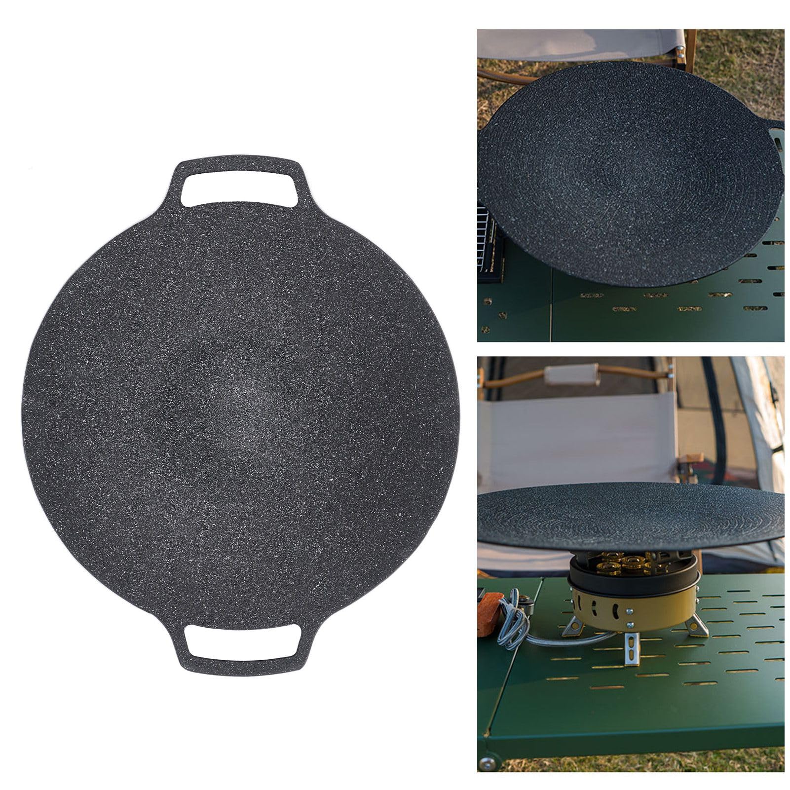 Plancha redonda antiadherente de aleación de aluminio, sartén con doble Mango para barbacoa, Camping, Picnic, cocina al aire, uso en cocina interior (33CM)