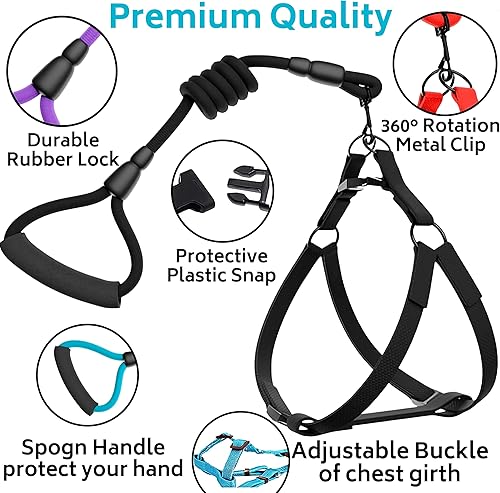 Miniatura 4 de JUSTGIFT arnés para perro sin tirones, arnés de cuerda para perro ultra duradero de nailon (2 en 1), antideslizante y ajustable, mango de fácil