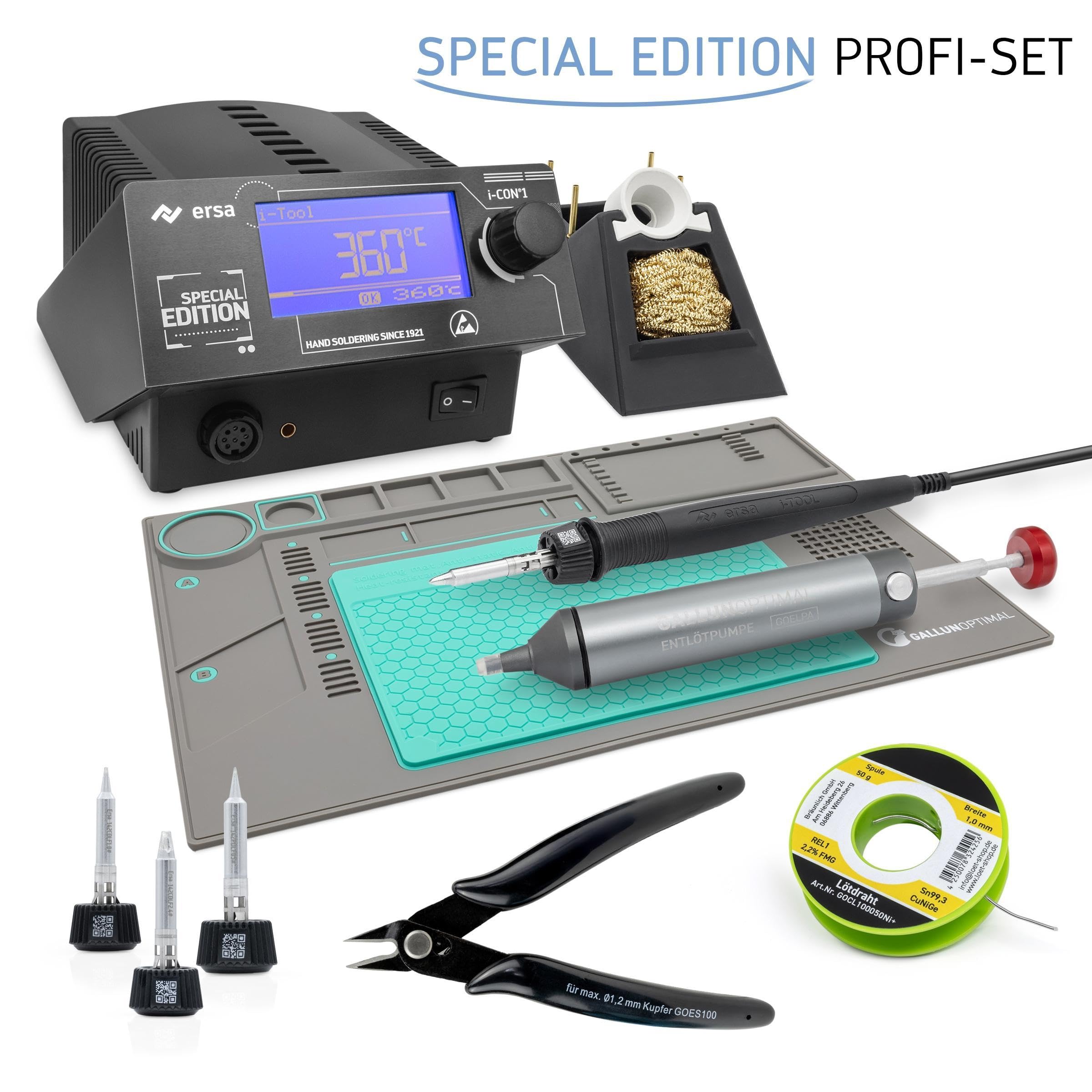 ERSA i-CON1 MK2 digitale 1-Kanal Industrie-Lötstation 50–450 °C mit 150 W i-TOOL MK2 Tip’n’Turn – antistatischer Spitzenwechsel – Profi-Set mit 6-teiligem Zubehör