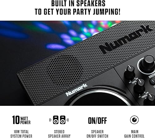 Miniatura 3 de Numark Party Mix Live - Controlador de DJ con altavoces integrados, luces de fiesta y mezclador de DJ, set completo de DJ con mezclador e interfaz