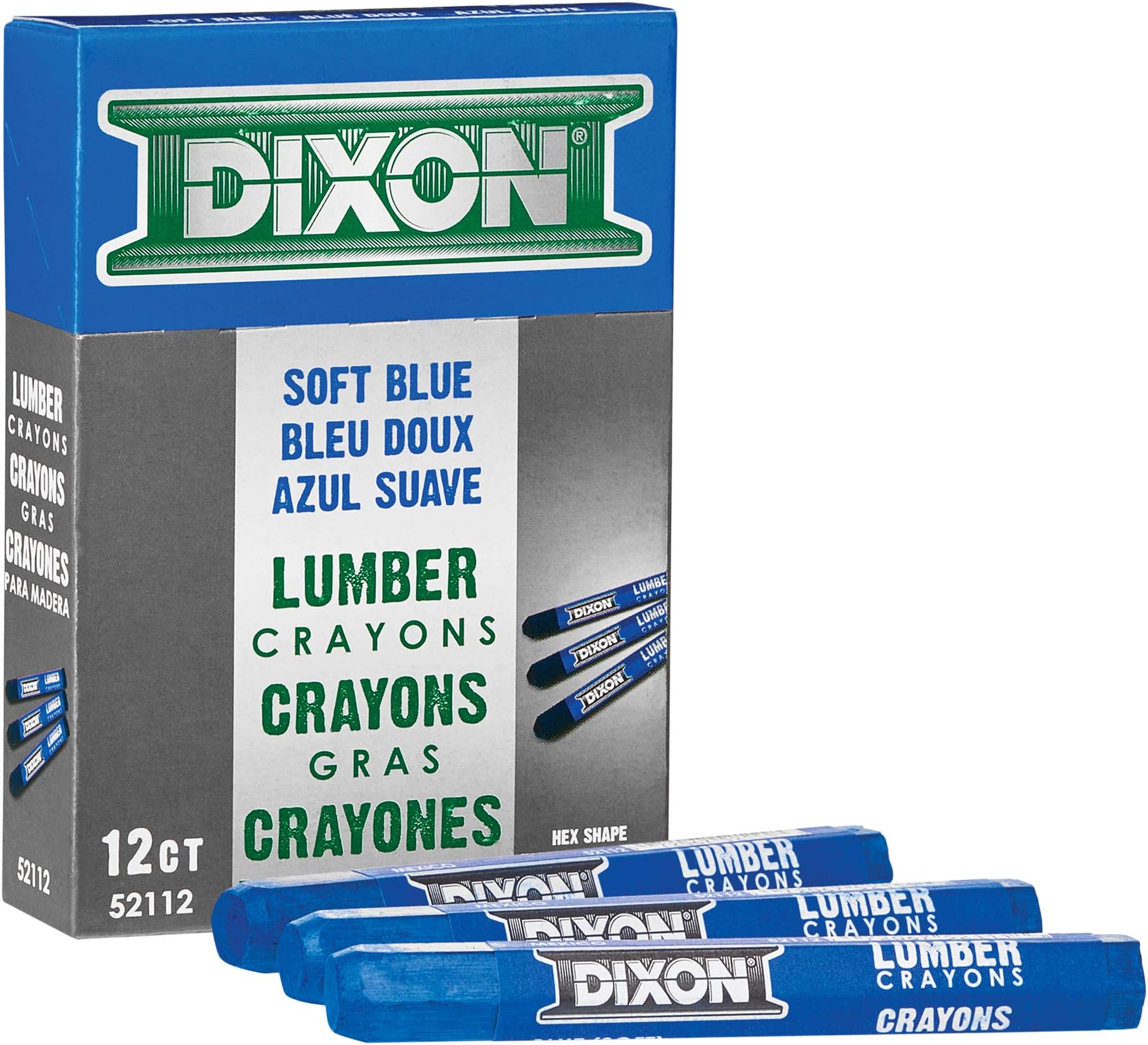 Industrial Lumber Marking Crayons, 4.5" x 1/2" Hex, Soft-Blue, 12-Pack (52112)