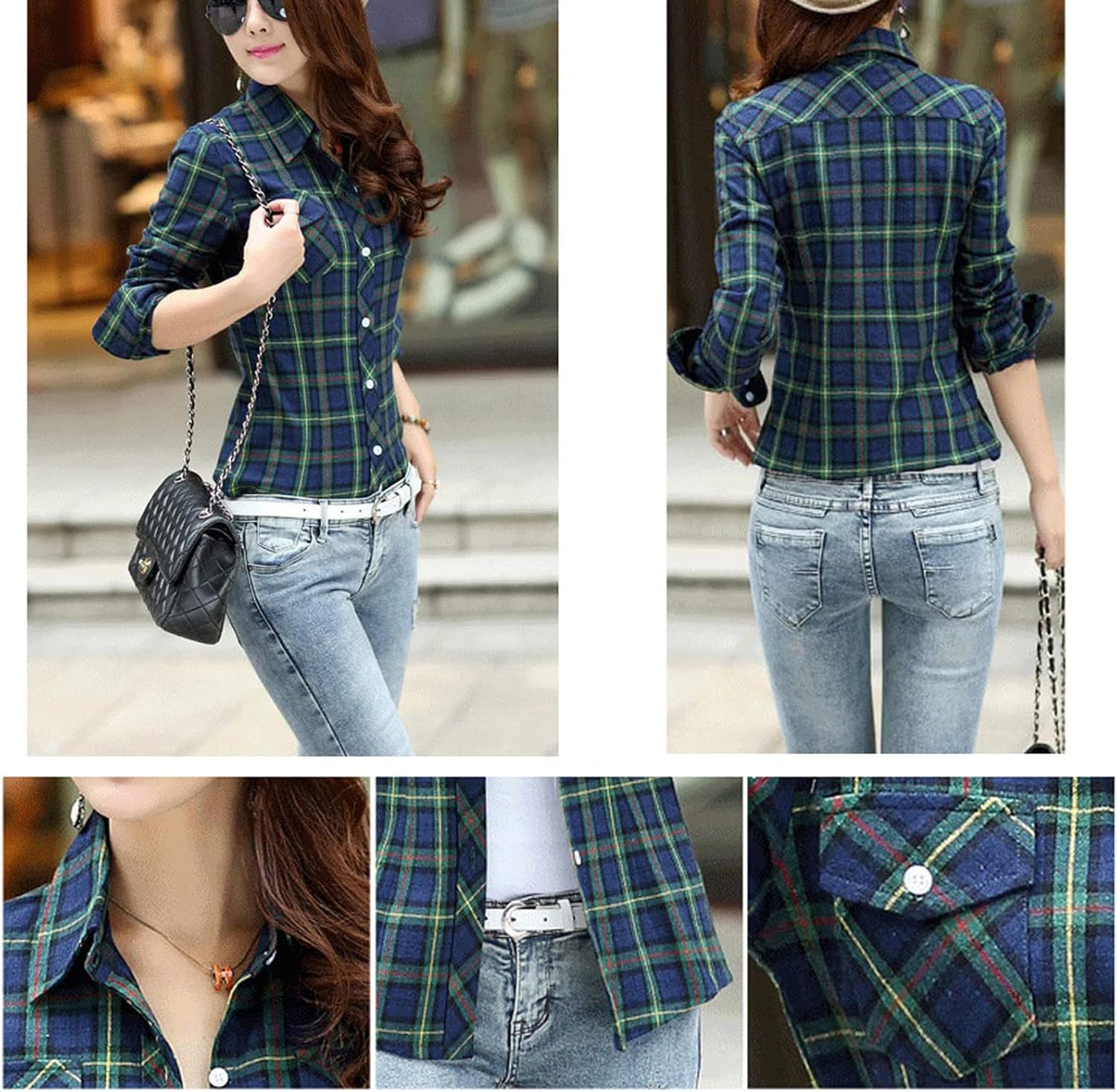 Women's Plaid Button Down Shirts Cotton Casual Long Sleeve Flannel Shirt Tops with Pocket - Image 6