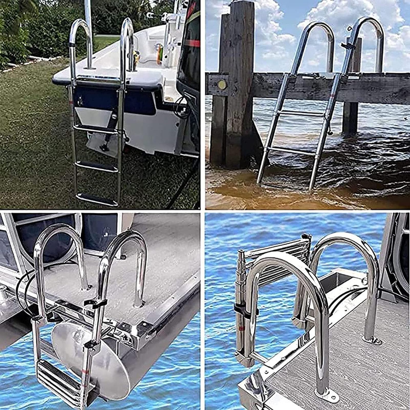 Echelle Bateau éChelle Coulissante à 4 Marches En Acier Inoxydable Pour Bateau Escabeau TéLescopique Pliabl éChelle De Bain éChelle Bateau(Size:40 * 30 * 154 cm)