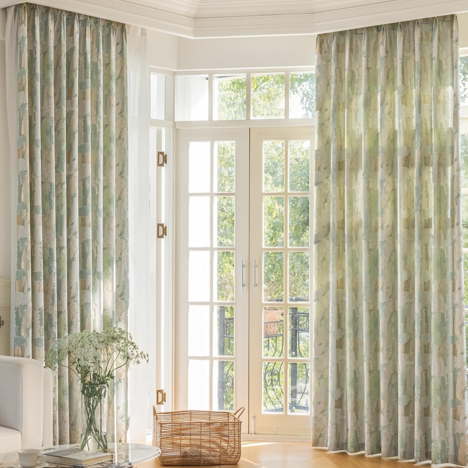 Green Gold Embroidered Curtains,Pinch Pleat,Room Darkening,Elegant Design Pattern,Luxury Curtains for Bedroom Livingroom 2Panels (Green, 50" W x 108" L (Pack of 2))