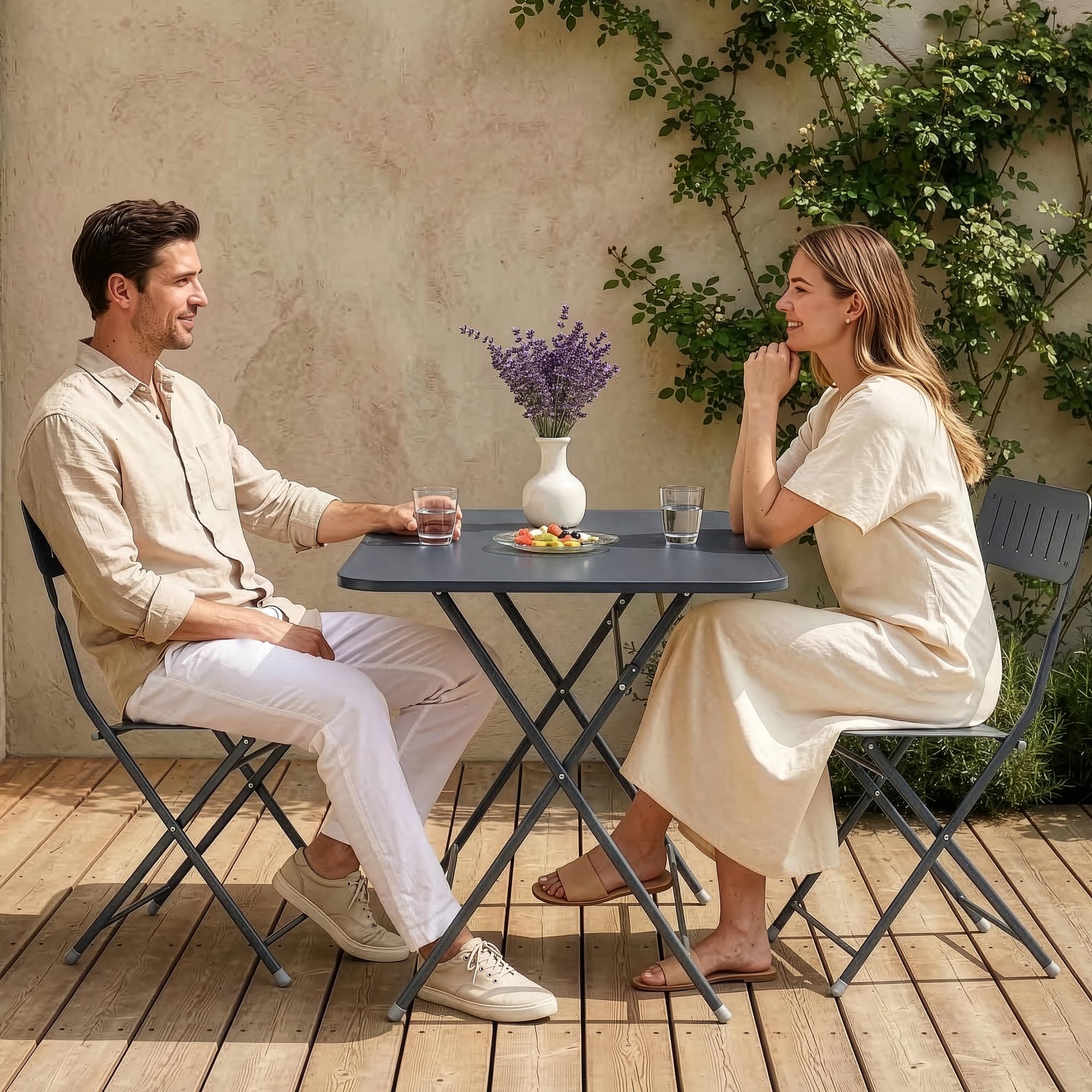 [en.casa] Gartentisch Sande Klapptisch 110 x 70 x 71 cm Balkontisch Stahl klappbar rechteckig Schwarz Outdoor-Beistelltisch faltbar