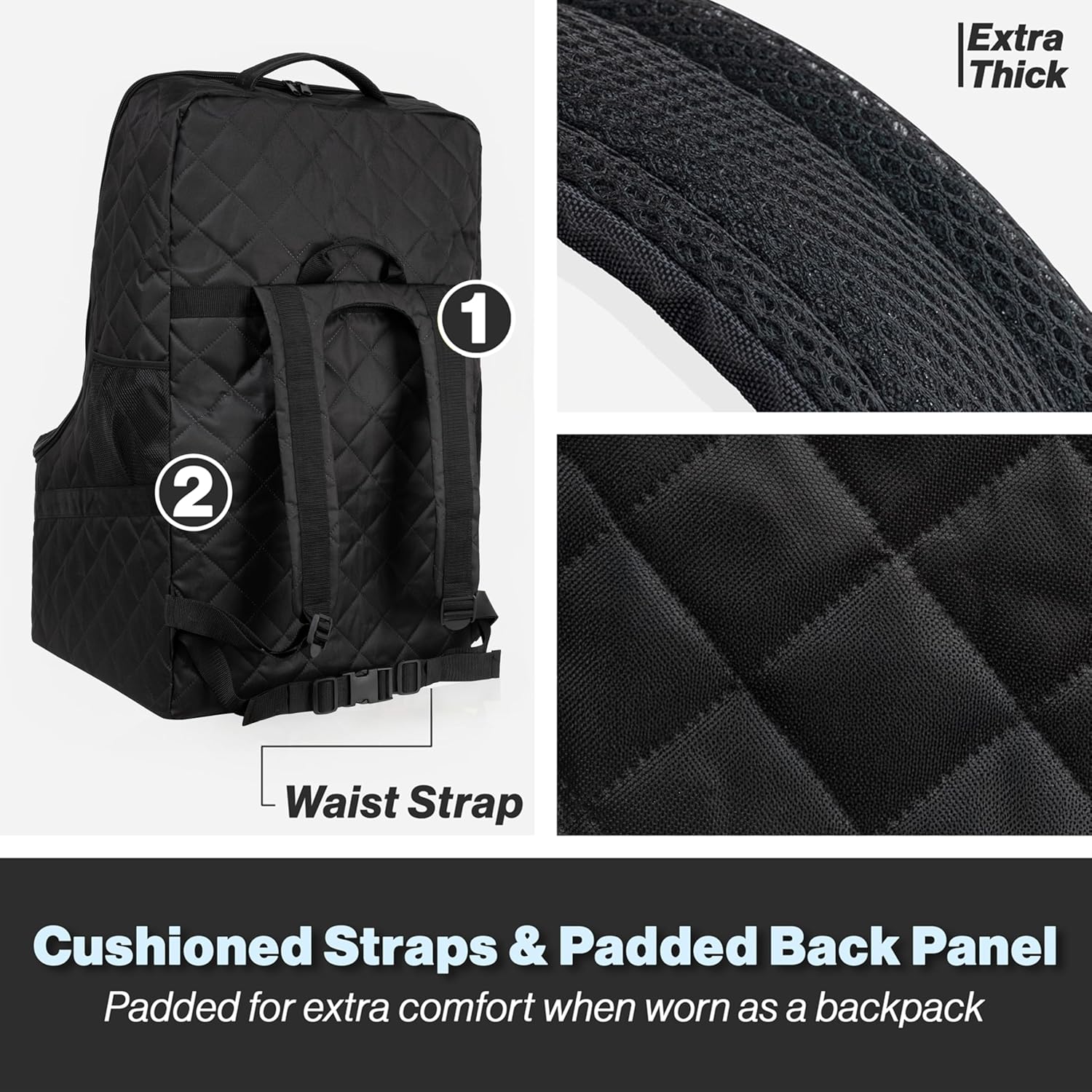 V VOLKGO Extra Padded Car Seat Travel Bag for Airplane, Heavy Duty Car Seat Bags for Air Travel Large Durable Carseat Carrier Bag, Airport Gate Check Bag with Padded Shoulder Strap