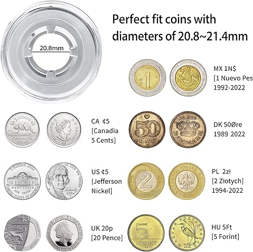 Miniatura 5 de Uncle Paul 6 cápsulas de monedas con juntas flotantes de 0.827 in  Soporte de almacenamiento profesional transparente para coleccionar monedas