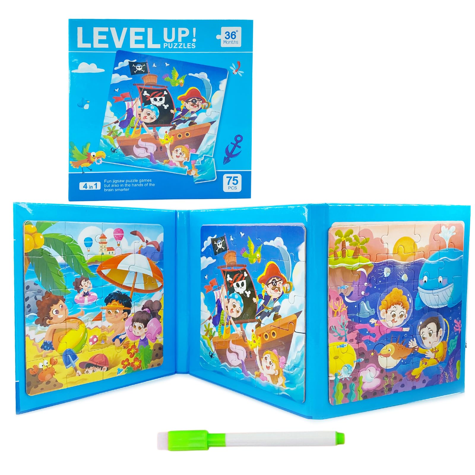 Magnetic Puzzles – 4 in 1 Ocean Theme Puzzles, Learning Jigsaw, Premium Puzzle Book, Car Activity&Travel Games for Age 3-6 Kids