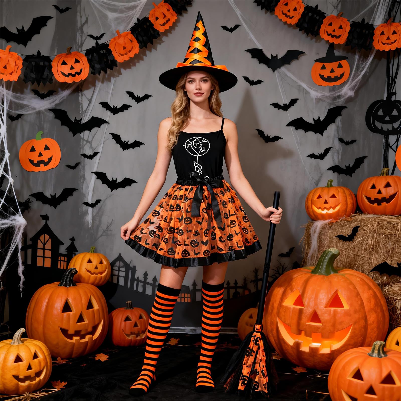 5pcs Set Halloween Witch Cosplay Costume Ladies Fancy Dress Costume Set