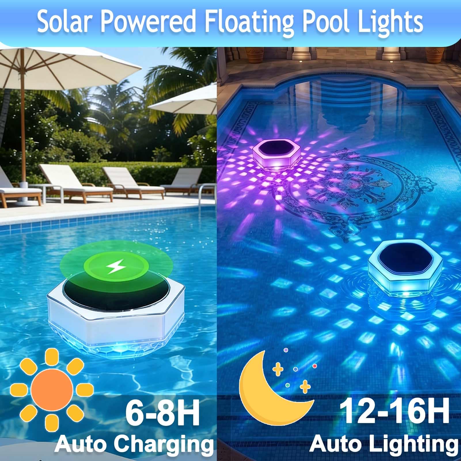 Cozymeow Poolbeleuchtung Solar, Schwimmende Poollampe mit Fernbedienung Dimmbar, Pool Licht 7 Farben 3 Modi IP68 Wasserdicht, Solar Poolbeleuchtung für Teichdeko Pool Garten Party Whirlpool
