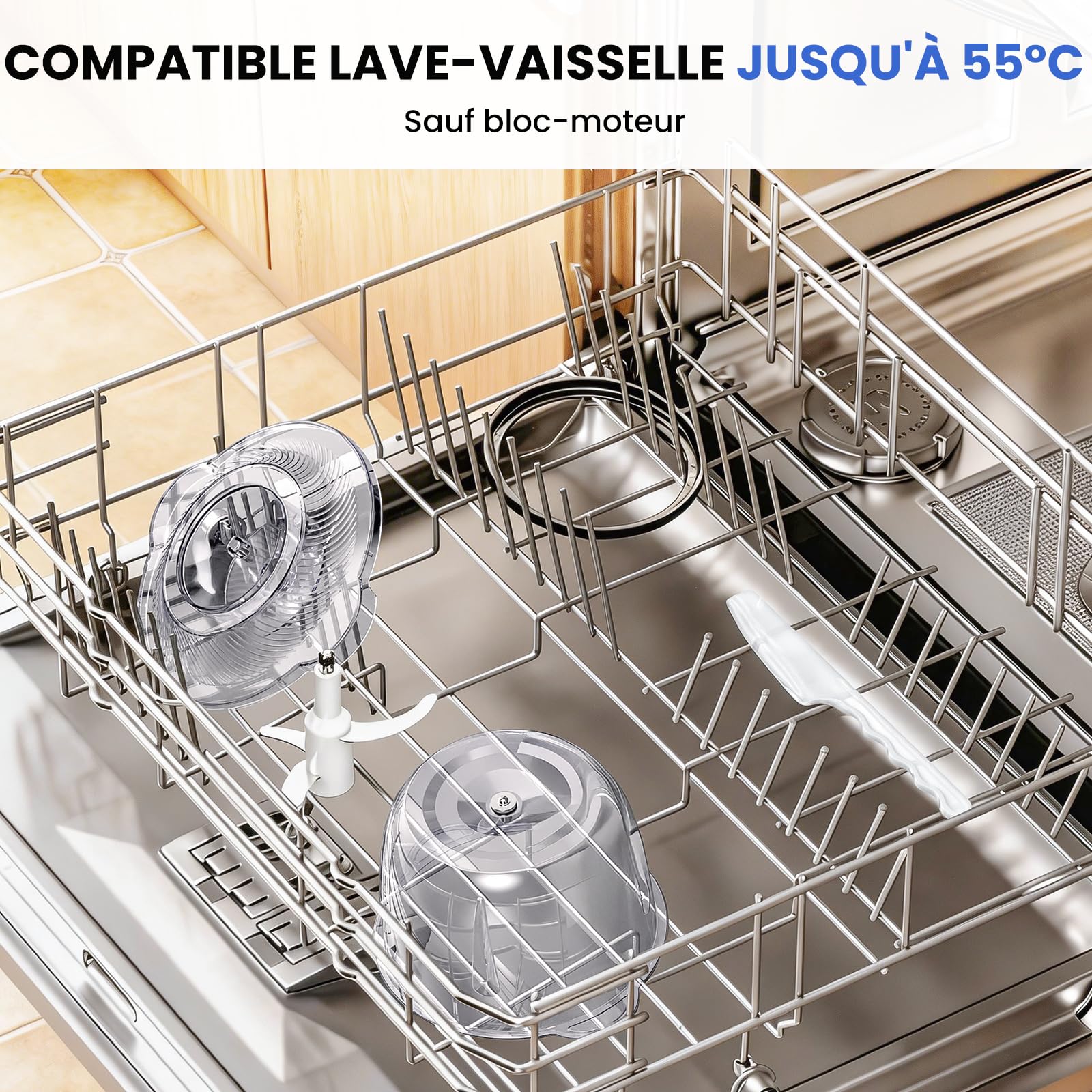 LINKChef Hachoir Électrique 1,5L Bol en Verre, 2 Vitesses, Lames en Acier Inox à 3 Niveaux – Mini Robot de Cuisine pour Viande, Légumes, Noix & Aliments Bébé