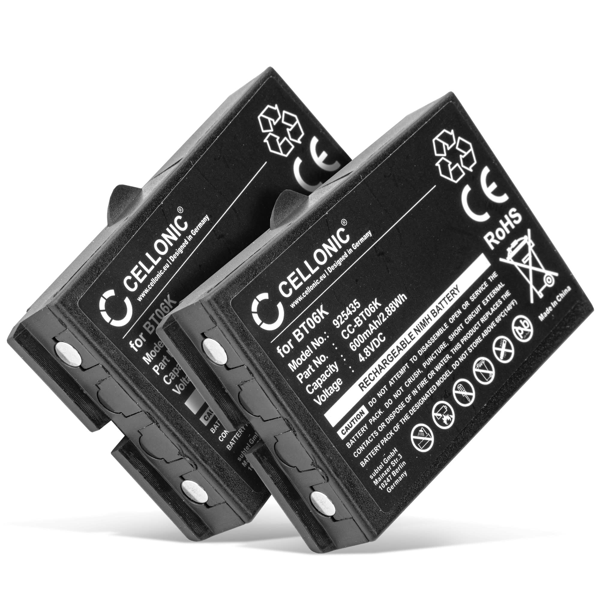 CELLONIC 2X Batería Compatible con Ikusi BT06K, TM70, 2303692, T71 | 2x, (600mAh-4.8V-NiMH), Control Remoto Batería, para Ikusi ATEX transmitters, RAD-TS, T70-1, RAD-TF transmitters, T70-2