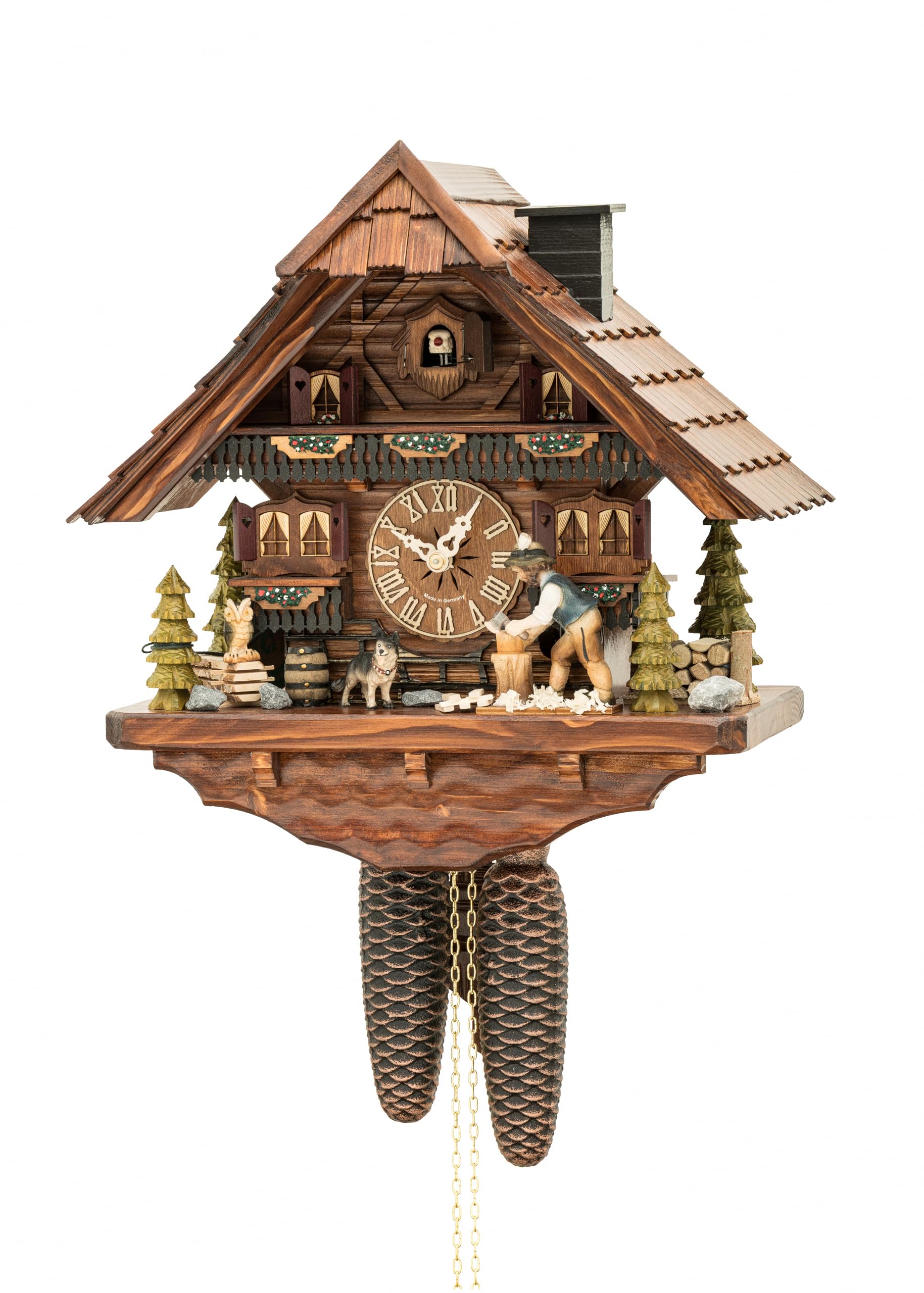 Hekas Cuckoo Clock Black Forest House with Moving Wood Chopper KA 896 EX