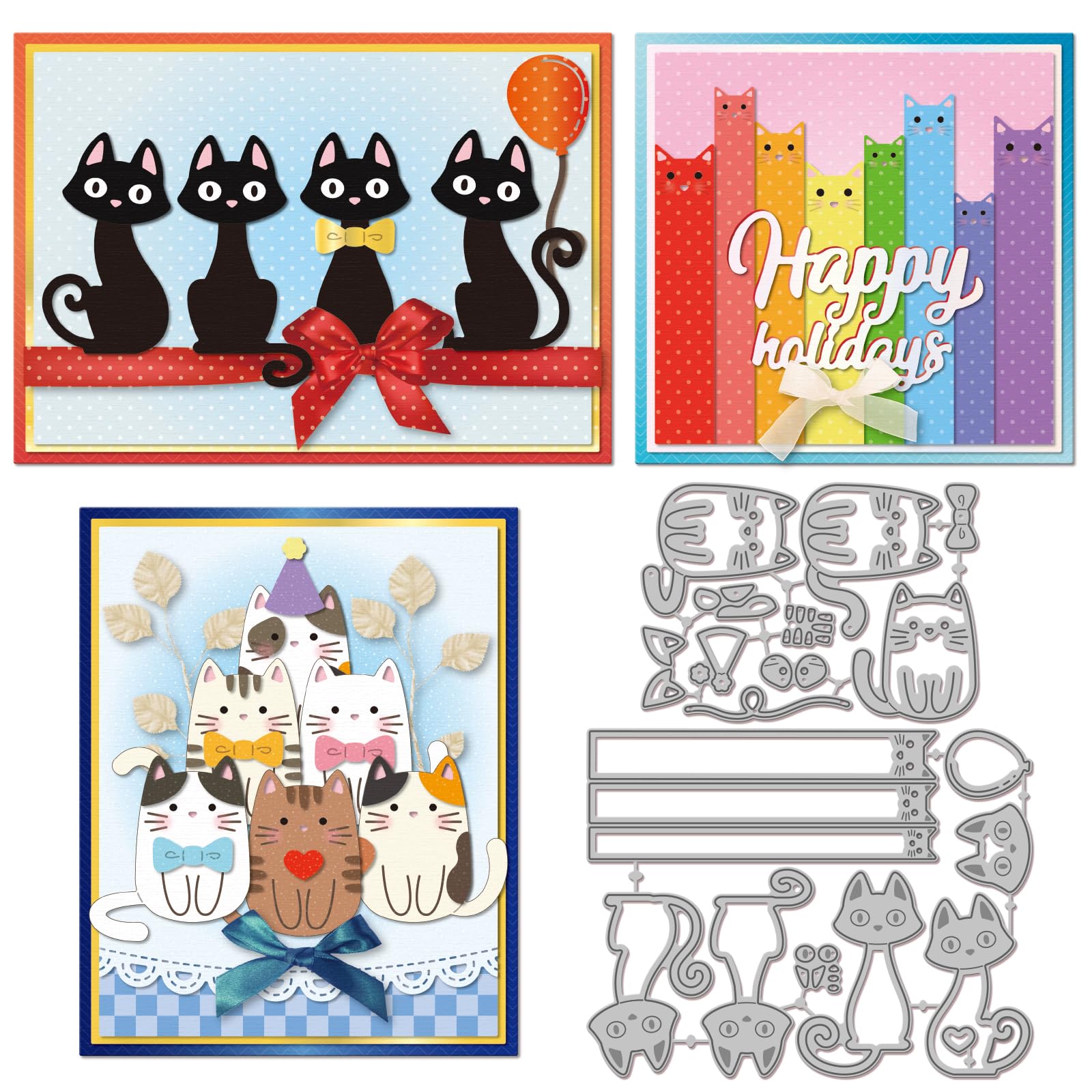 GLOBLELAND Cute Cat Metal Cutting Dies for Card Making Animals Metal Cats Die Cut Balloon Kitten Cutting Dies for Scrapbooking Paper Crafts DIY Cards Photo Album Decor