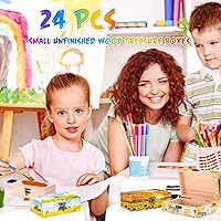 Vista 6 de Barydat 24 cajas de madera sin terminar de 5.9 x 4 x 2 con 10 pinceles de madera, mini cajas de madera para manualidades, caja de almacenamiento