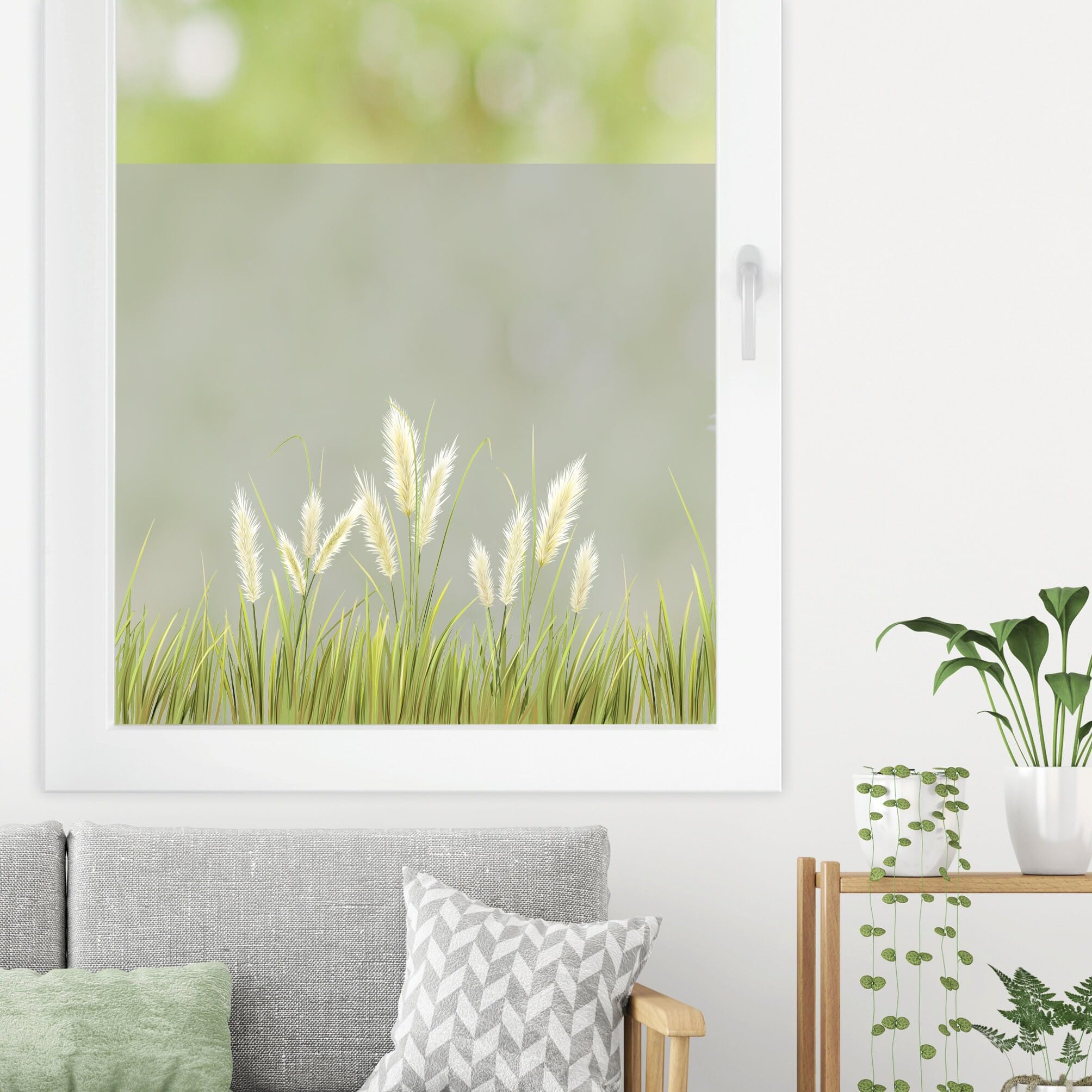 Sichtschutzfolie farbiges Pampasgras Gräser Fensterfolie Fensterdeko Milchglasfolie Sichtschutz Folie Fenster, 55 cm hoch, 200 cm breit