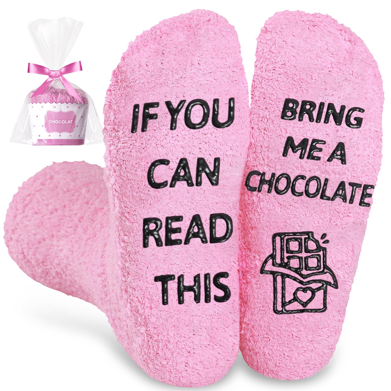 Maudzlan Fluffy Socks Women Gift Novelty for Women Funny Warm Cotton Great Gifts for Cashmere Cupcake Romantic Birthday for Christmas Woman Mother Wife Sister（Pink, Chocolate）