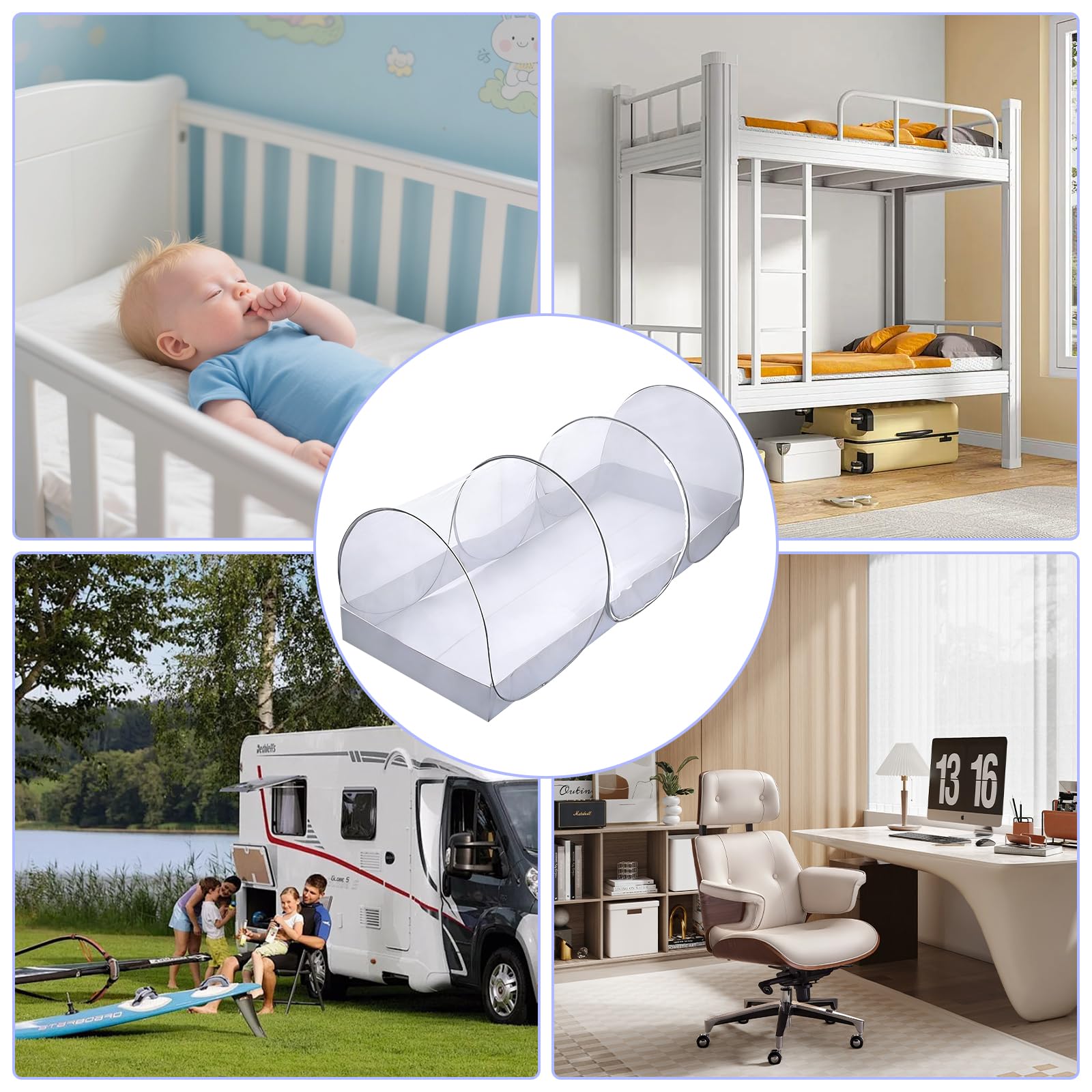 BigKing Mosquitera de Viaje, Ajustable, emergente mosquitera, portátil, Plegable, para Cama Individual con Cremallera, perfectablanco y Negro para dormitorios, Viajes o Camping (B)