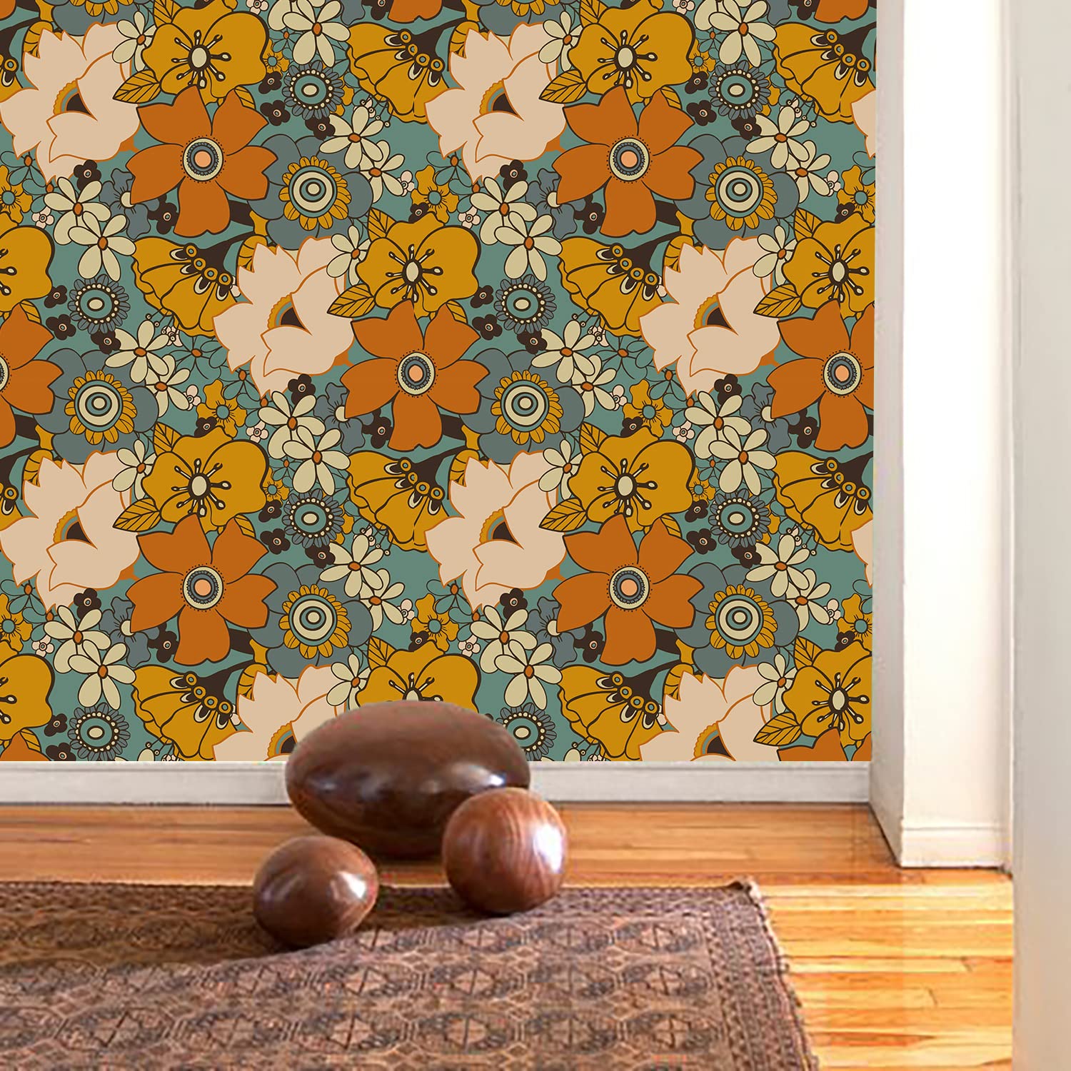 Wallpaper Green Yellow Mandala Sticky Back Plastic PVC Sticky Wallpaper Waterproof Furniture Peel and Stick Wallpaper Home Art Deco Wallpaper Self Adhesive Wallpaper 2P (40x250 cm)