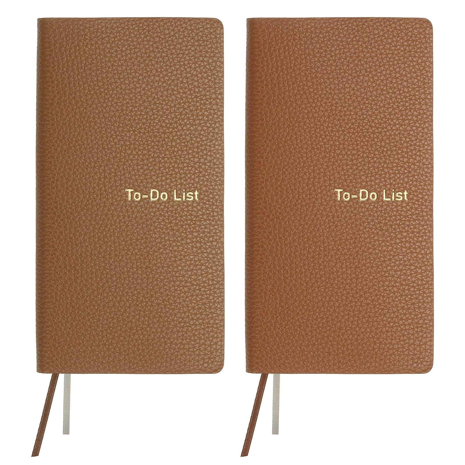 PATIKIL 2 Pcs Leather to Do List Notepads, 160 Pages 6.5 x 3.2 Leather Daily Planners to Do List Notebook for Business Personal Daily Plans Schedule Planner Office Supplies, Brown