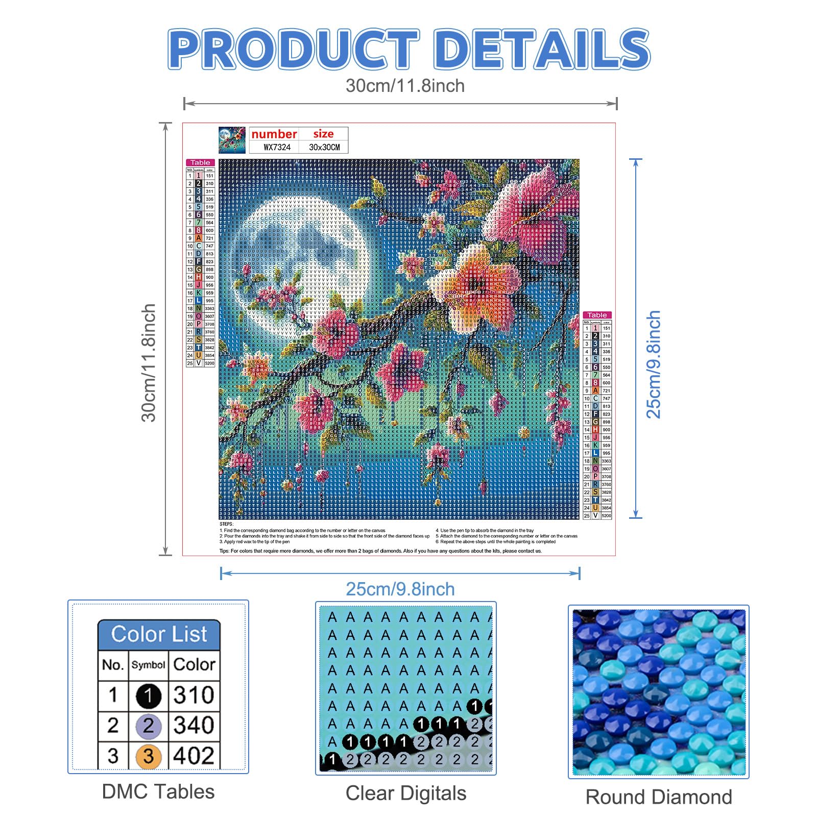 Fleur De Lune Diamant Painting, 5D Diamond Painting Kit Complet Arts DIY Kit Broderie Peinture Diamant Adulte, Strass Kit De Point De Croix Diamond Painting Grand Format Murale Décoration 80x80cm -ZGn