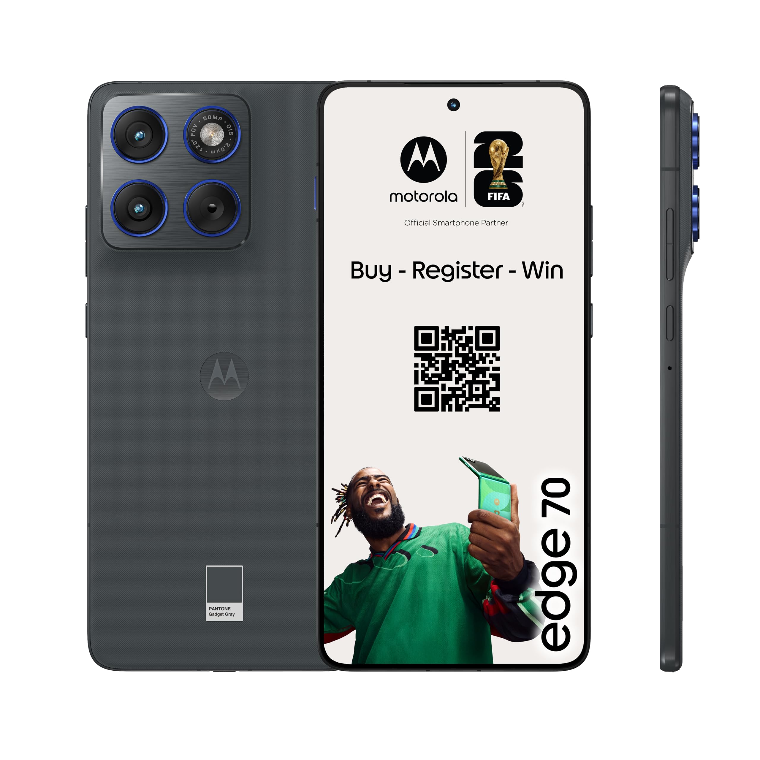 Motorola Edge 70 Smartphone (Robustes 6,67"-Super-HD+-Display Dank Corning Gorilla Glass 7i, 50-MP-Kamera, 12/512 GB, 4800 mAh, 68W-TurboPower-Aufladen) Pantone Gadget Gray, inkl. Schutzcover