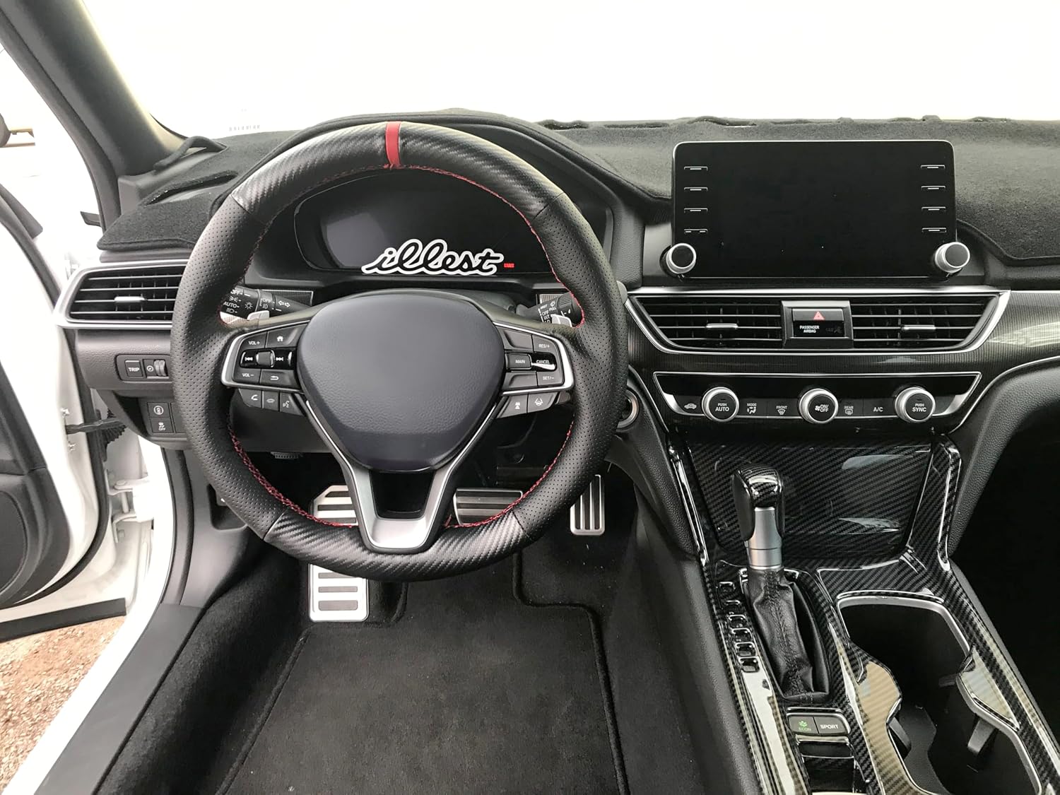 Genuine Leather Carbon Fiber Steering Wheel Cover for Honda Accord 10 2018 2019 2020 2021 2022 / Honda Insight 2019 2020 2021 2022 Accessories Interior Car Custom Hand Stitched OEM Parts