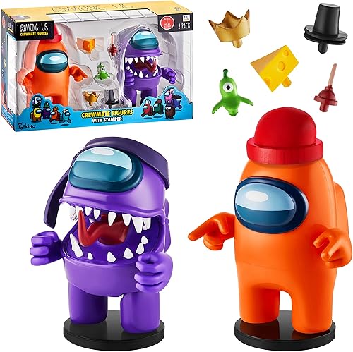Figuras de tripulación de Two Among Us con sellos, juguetes Among Us de 4.5 pulgadas de alto + 7 sombreros y accesorios, recuerdos de fiesta de