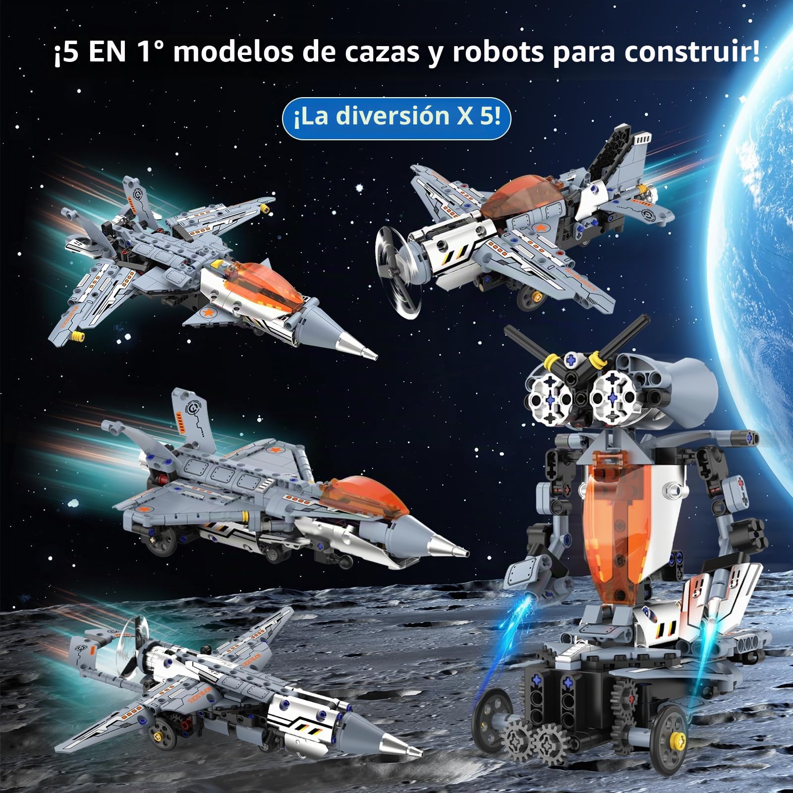 Kit Robot Technic 5 en 1, Robotics Avión de Combate con Aplicación y Control Remoto de 2.4 GHz, Robotica Avión de Combate Stem Programable, Juguete para Niños 6-14 Años, Regalos de Cumpleaños