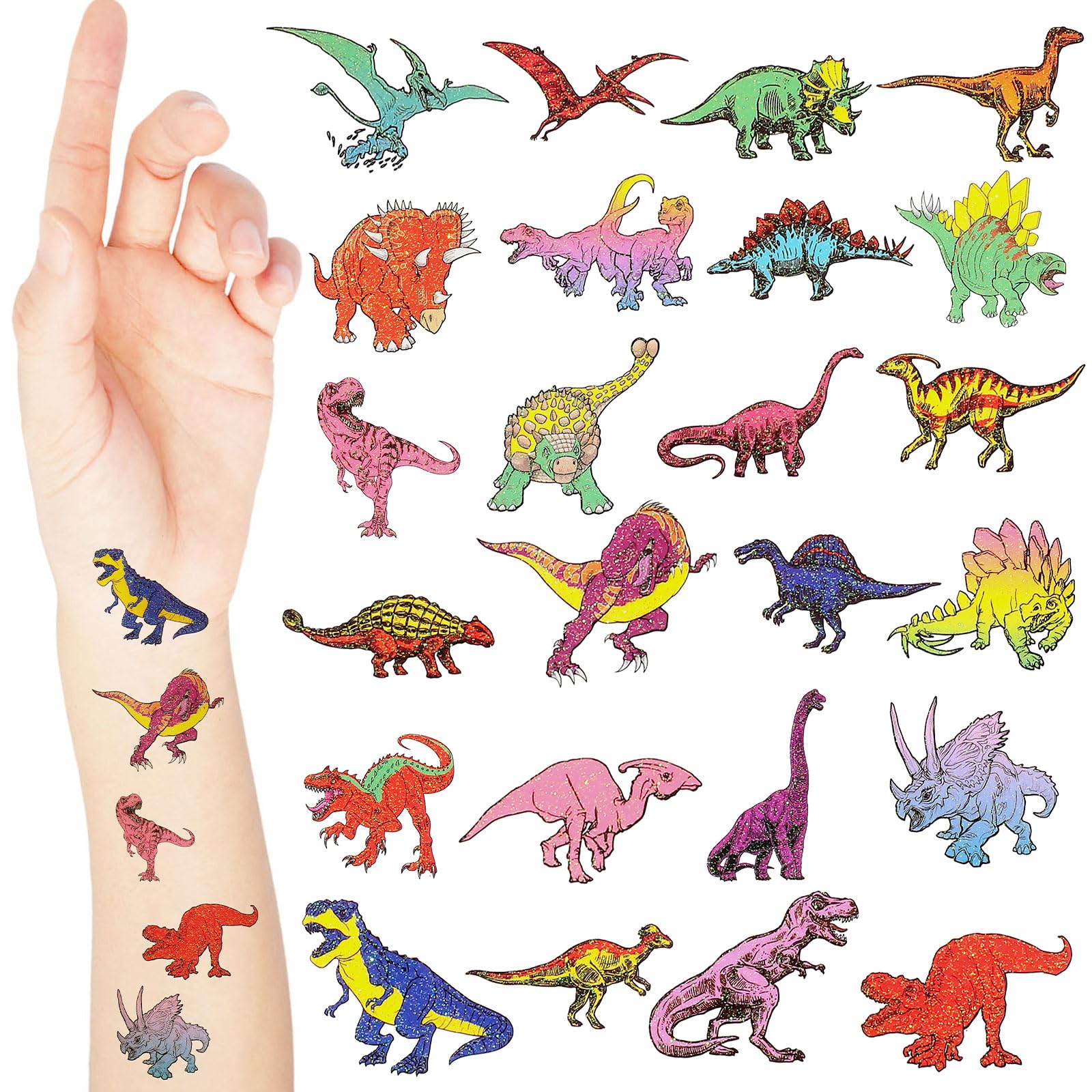 Landhoow 240 Pcs Dinosaur Tattoos Temporary for Kids Glitter Face Tattoos Cool Body Sticker Costume Accessory for Adults Boys Girls Party Favor