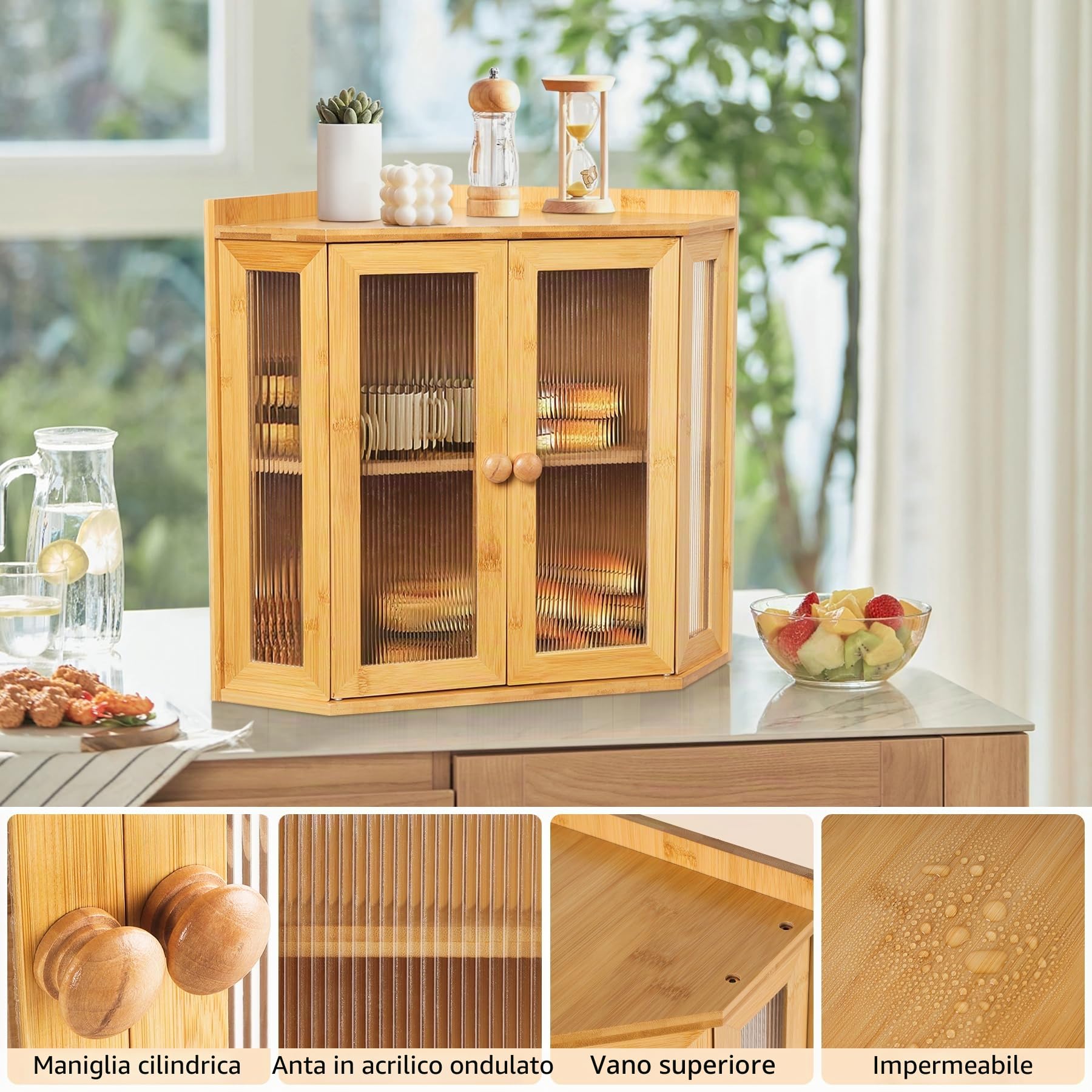 Portapane in Bambù a 2 Livelli, Grande Dimensione, Facile da Montare, Porta Pane in Legno, Ideale per l'Angolo del Piano della Cucina.