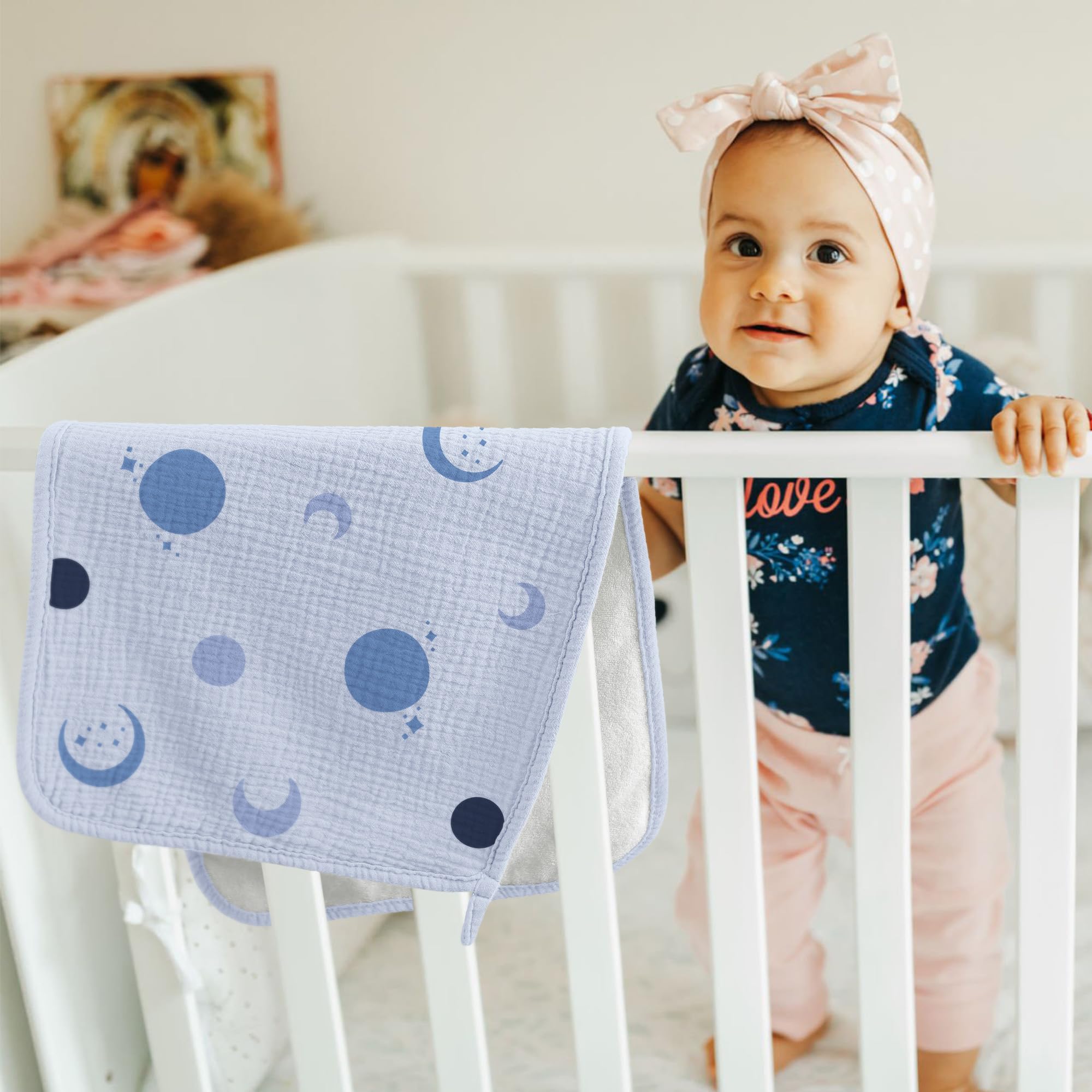 bearmoss Bambino in Mussola Per Neonati, 6 Pezzi, Set 50 X 25 Cm, Super Morbido Assorbente in Mussola A Grana Per Neonati, Unisex, Per Bambine E Ragazzi (Fiori blu)