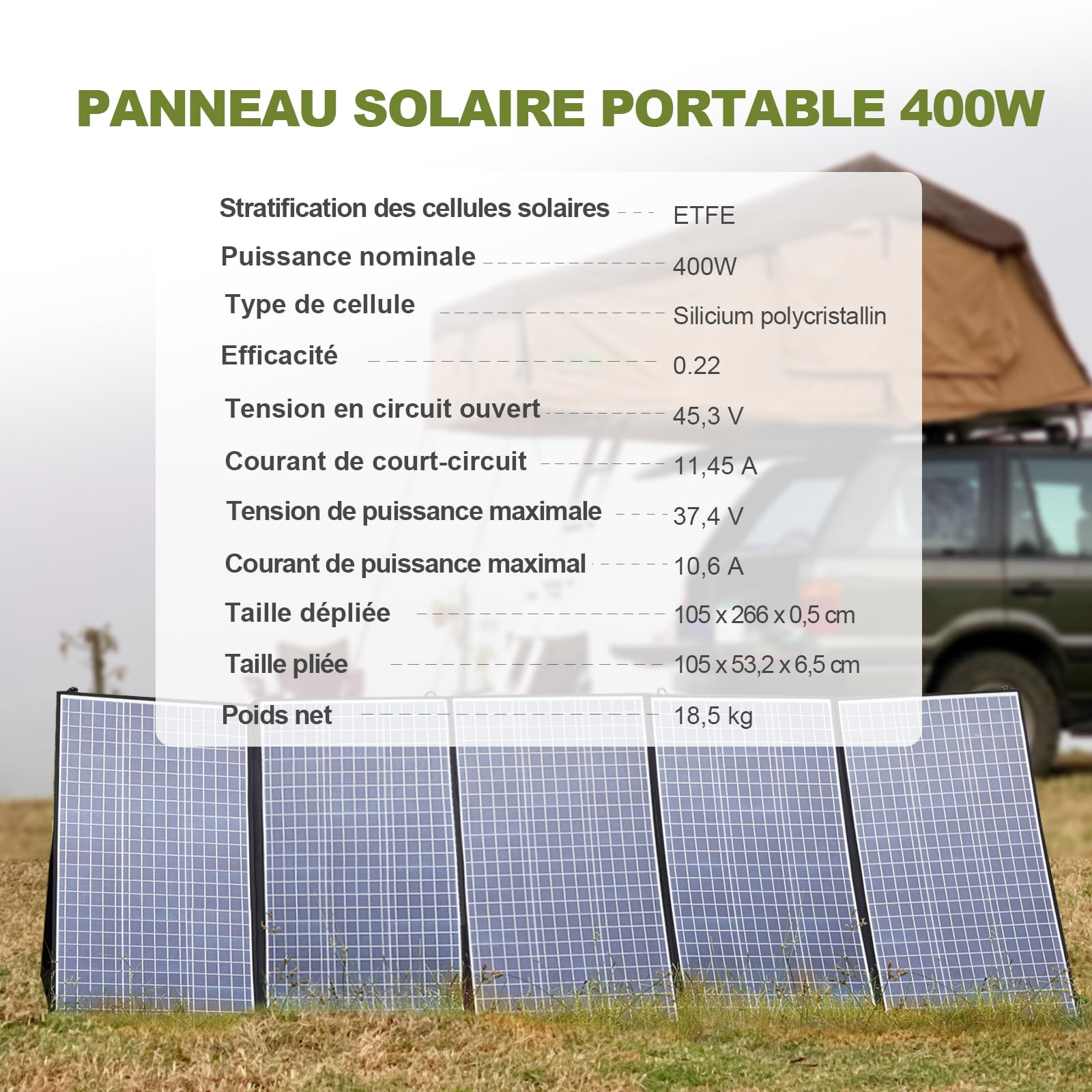 ALLPOWERS SP037 panneaux solaire pliable de 400W IP67 étanche