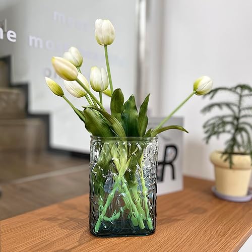 Miniatura 8 de Jarrones de cristal azul de 7.1 pulgadas de alto, moderno jarrón de vidrio para centro de mesa, jarrones de vidrio hidropónico para el hogar,