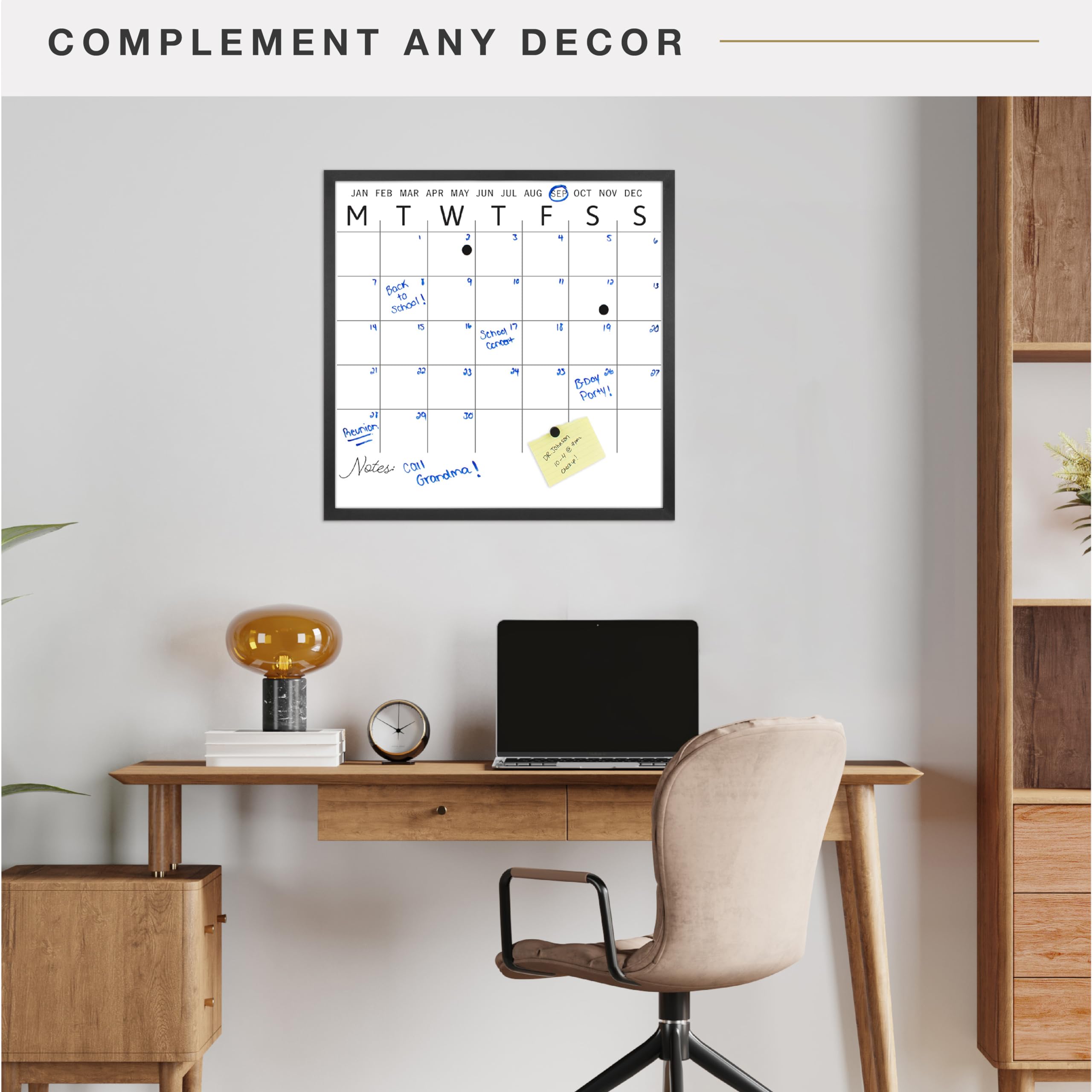 MCS Trocken abwischbarer Kalander, 30 x 30 cm, schwarz gerahmt, Monatskalender für die Wand, bleiben Sie organisiert mit Familienplaner für Termine, Sport, Veranstaltungen und mehr