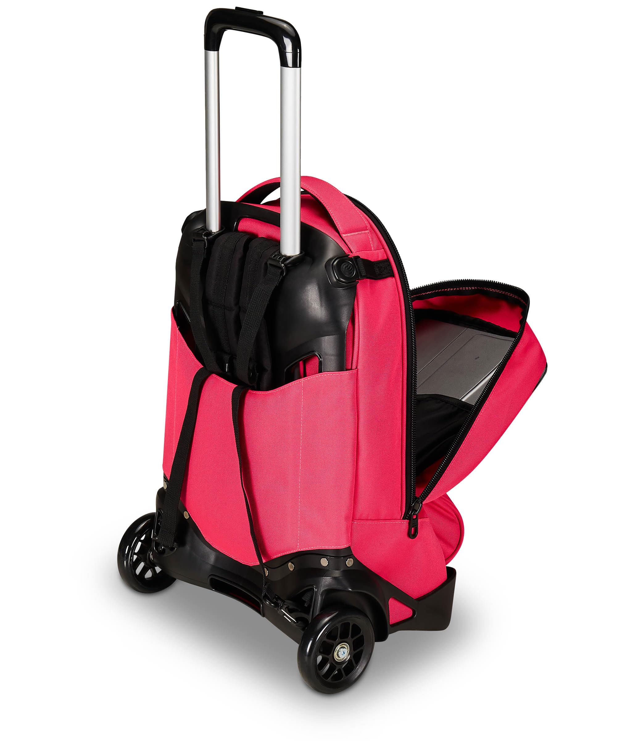 Invicta Trolley Scuola New Tech Solid, Rosa, 3 in 1, Zaino con Carrello Sganciabile, Multi tasche, Maxi Capienrte, Scuola, Viaggio e Tempo Libero, Ragazzi
