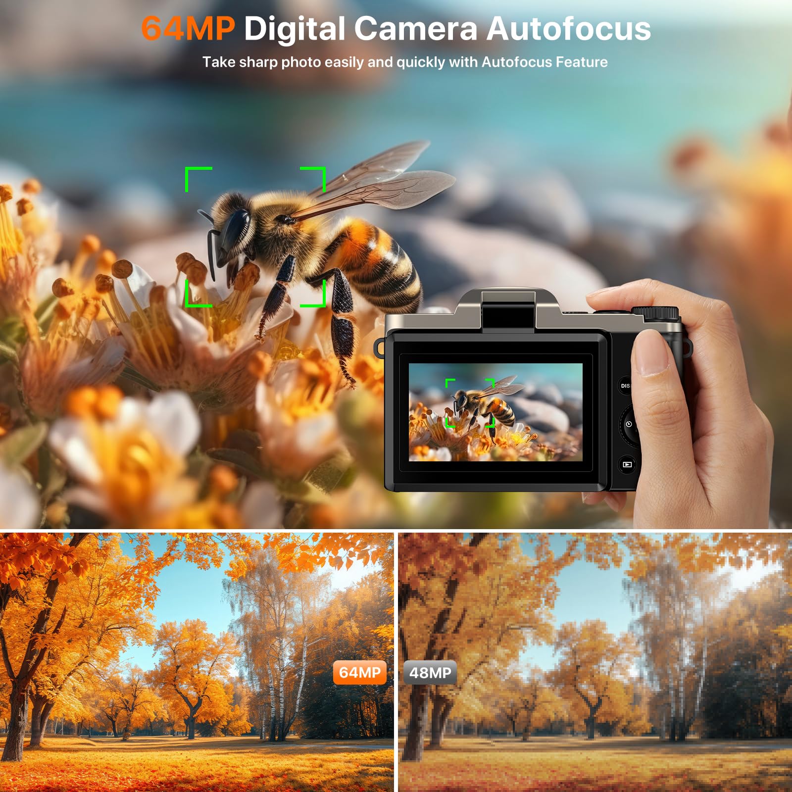 Canada: 4K Digital Camera For Photography & Vlogging, 56MP YouTube Camera With WiFi, 3" 180° Flip Screen, 16X Digital Zoom, 52mm Wide Angle & Macro Lens, 32GB TF Card, 2 Batteries – Black