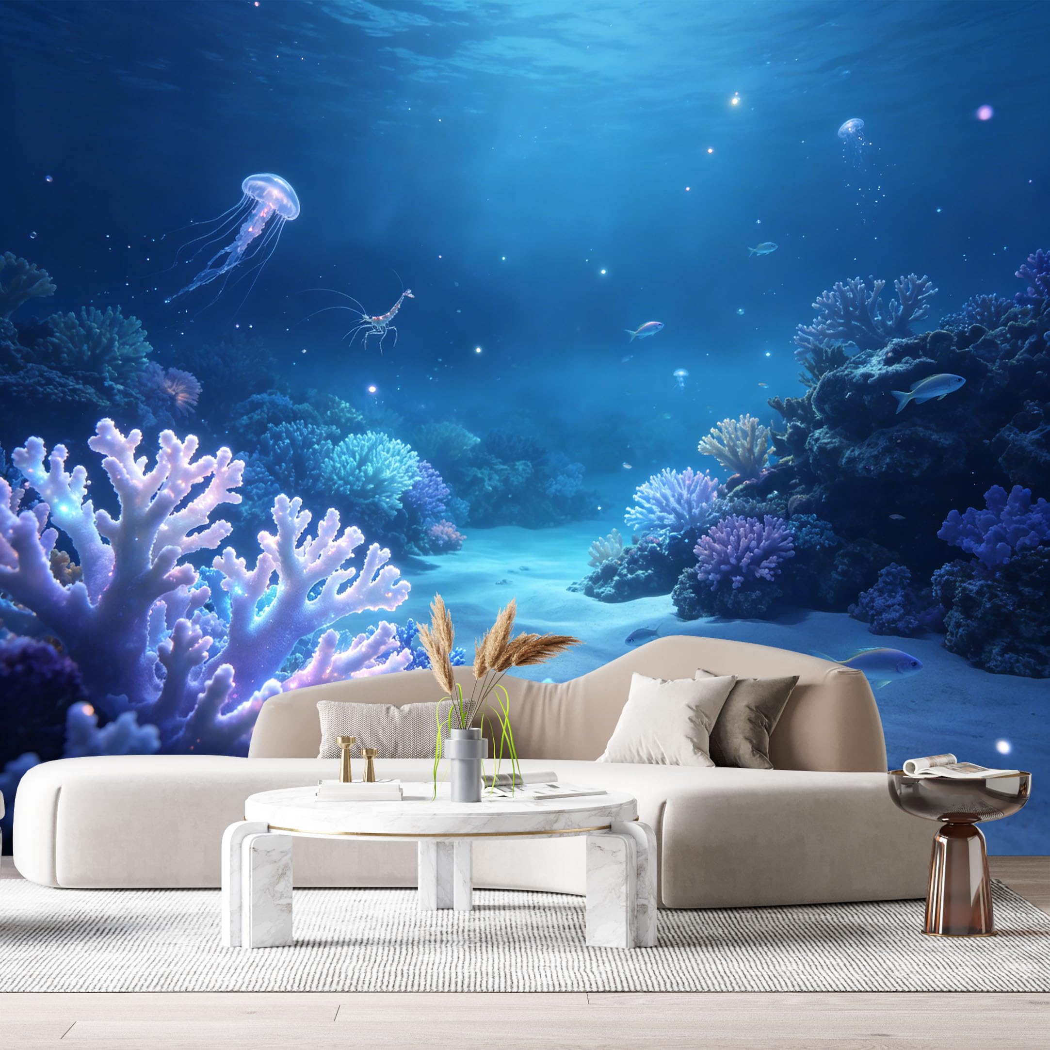 Custom Size Wall Murals Ocean Marine Jellyfish Coral Reef 3D SelfAdhesiveWall Fabric Removable Wallpaper Wall Decor for Living Room Bedroom Bathroom